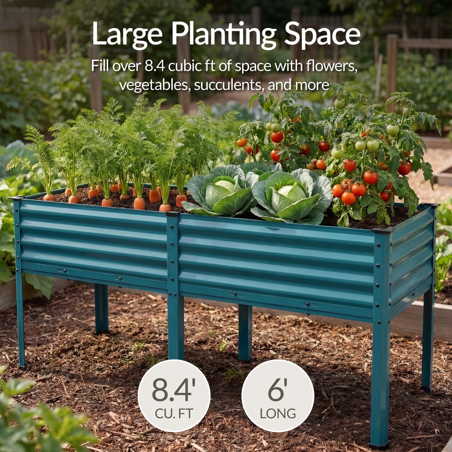 Elevated Galvanized Metal Garden Bed w/ Corner Protectors - 72x24x30in