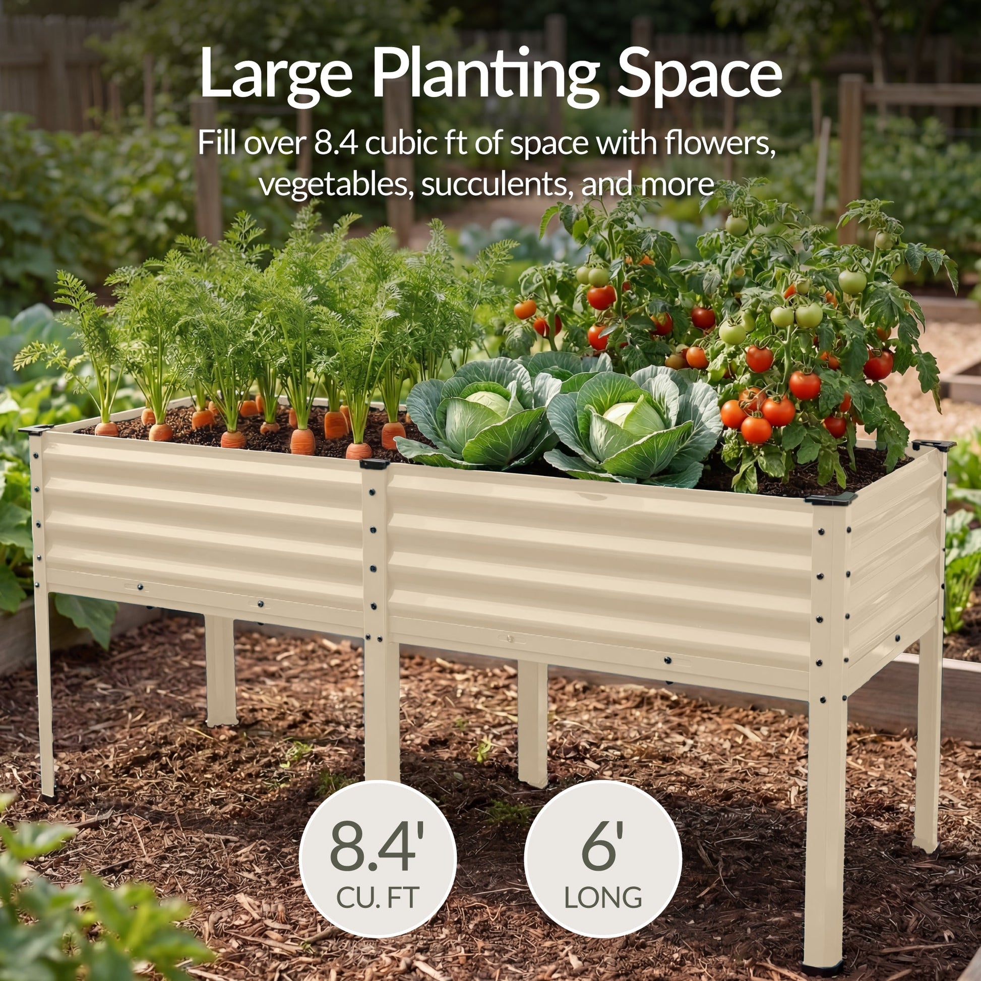 Elevated Galvanized Metal Garden Bed w/ Corner Protectors - 72x24x30in
