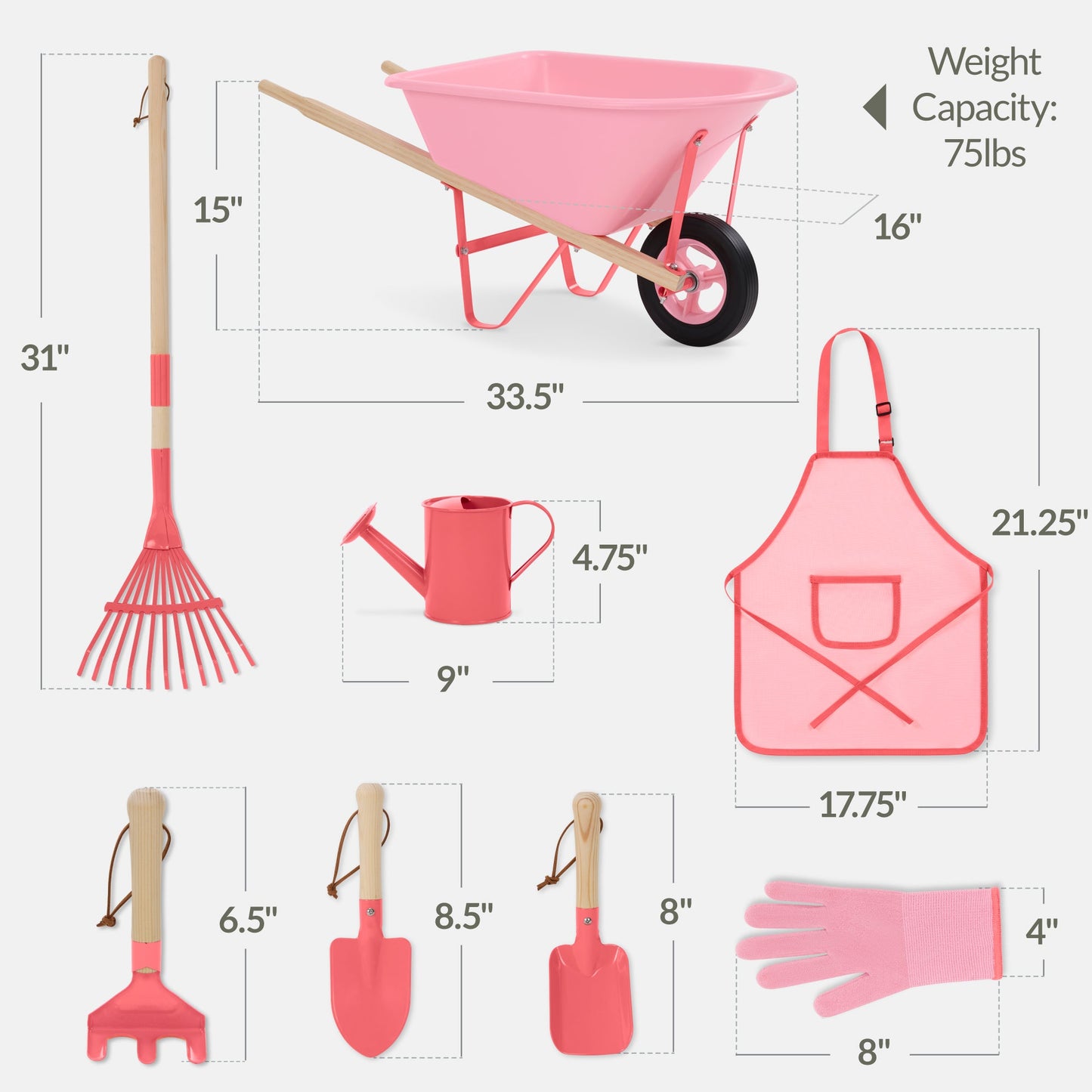 Kids Wheelbarrow and 8pc Gardening Tool Set