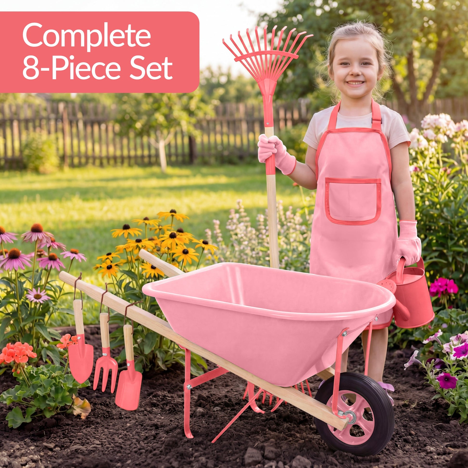 Kids Wheelbarrow and 8pc Gardening Tool Set