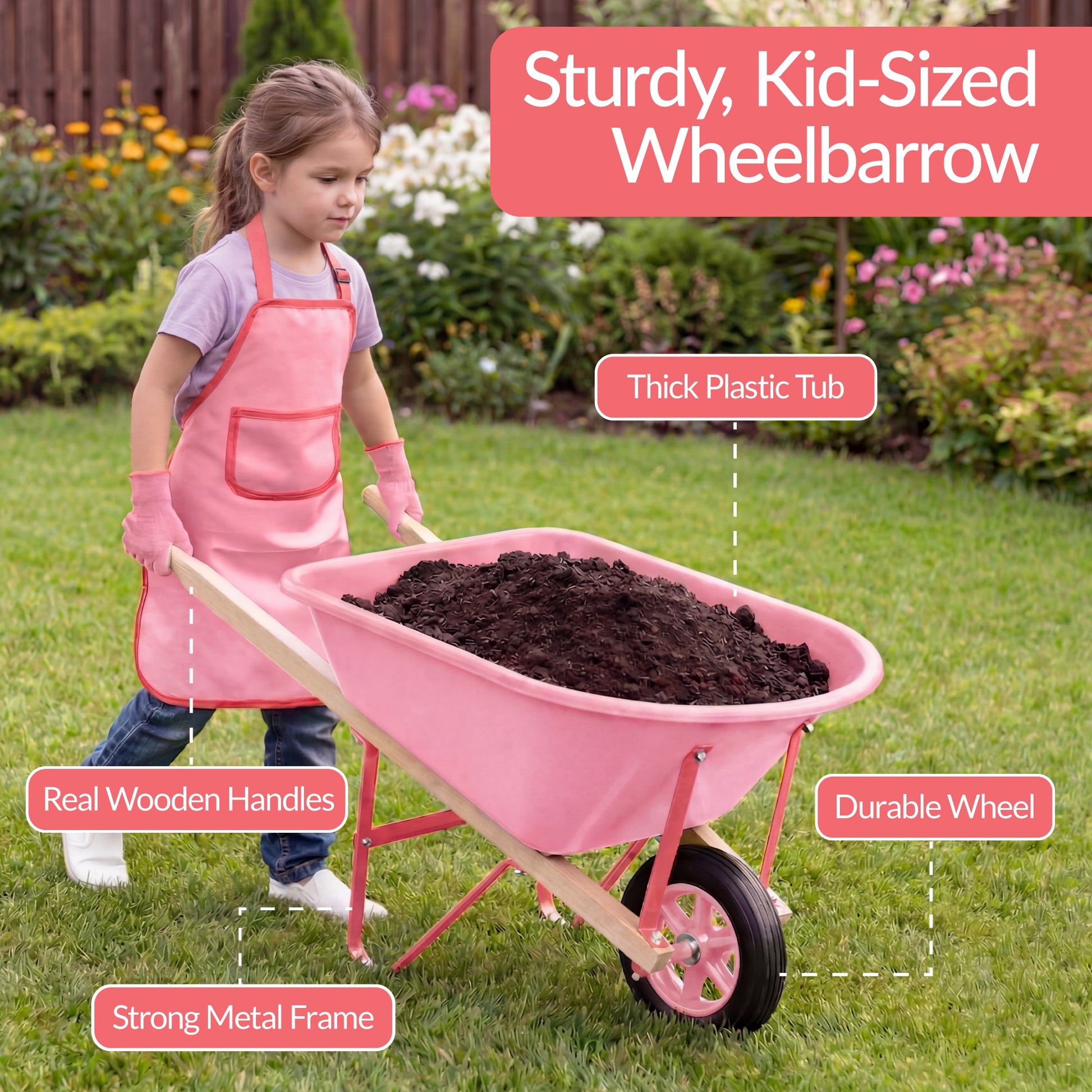 Kids Wheelbarrow and 8pc Gardening Tool Set