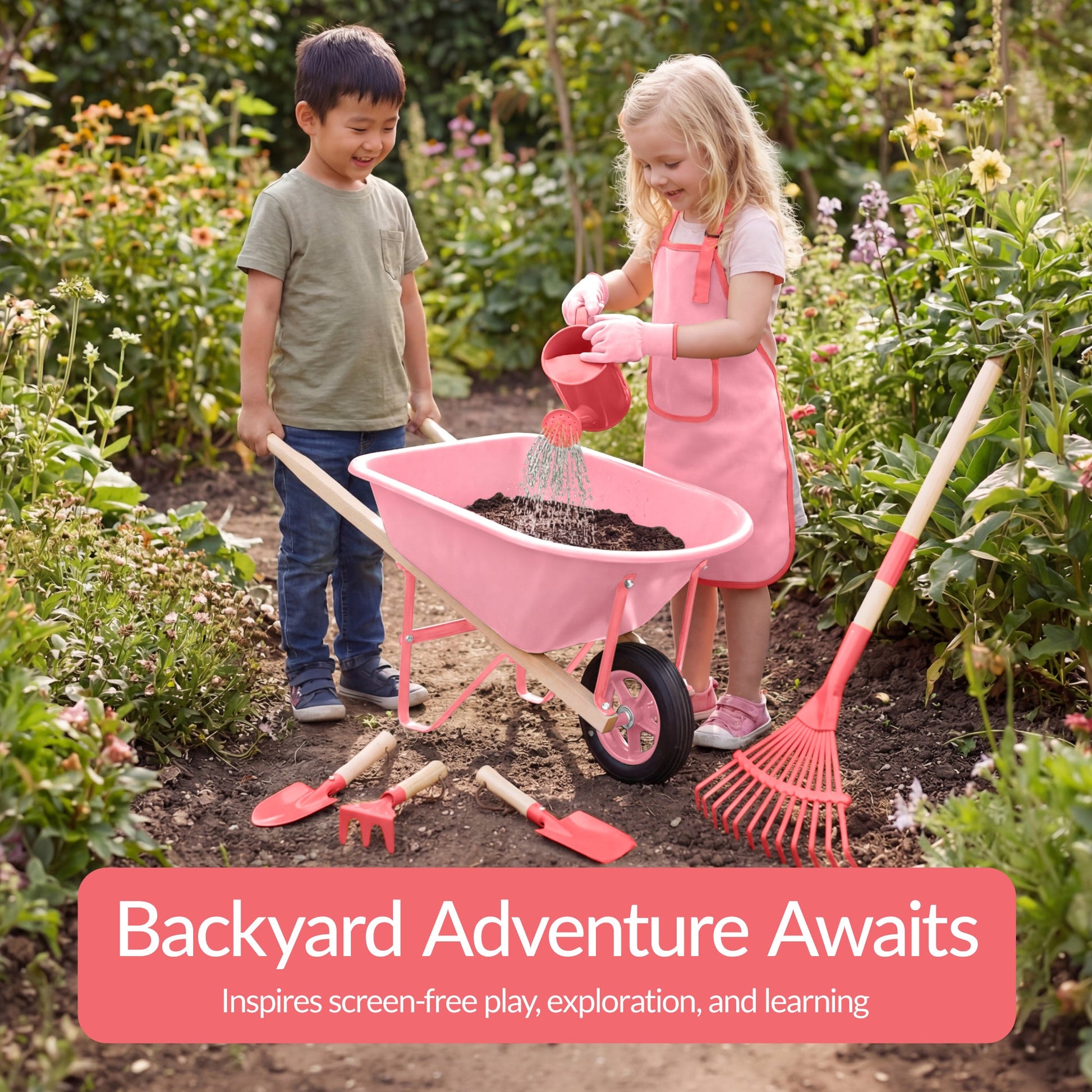 Kids Wheelbarrow and 8pc Gardening Tool Set