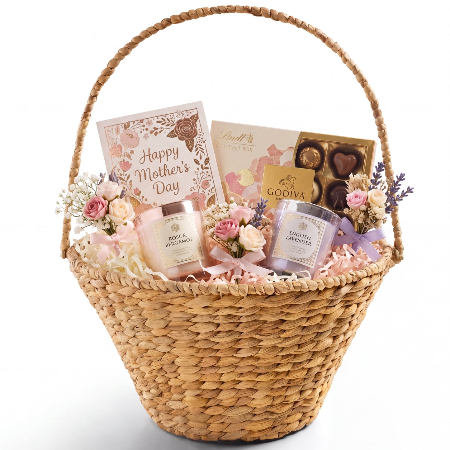 Handwoven Large Mother's Day Gift Basket, 20in Basket w/Collapsible Handle