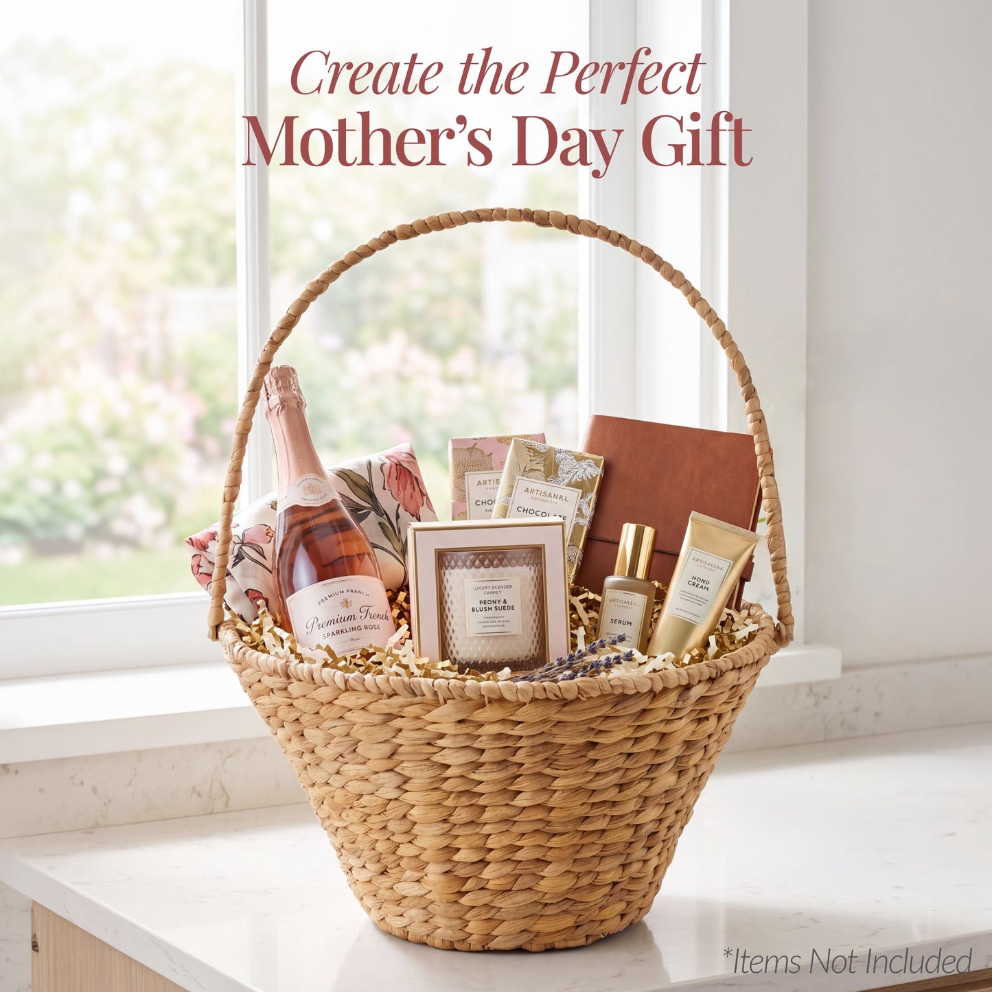 Handwoven Large Mother's Day Gift Basket, 20in Basket w/Collapsible Handle
