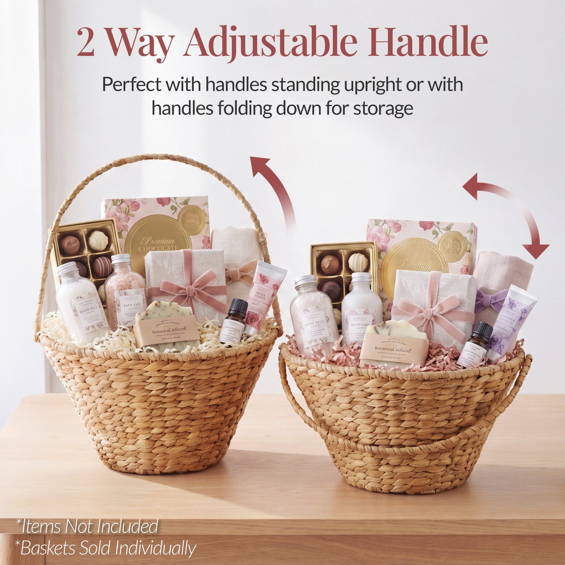 Handwoven Large Mother's Day Gift Basket, 20in Basket w/Collapsible Handle