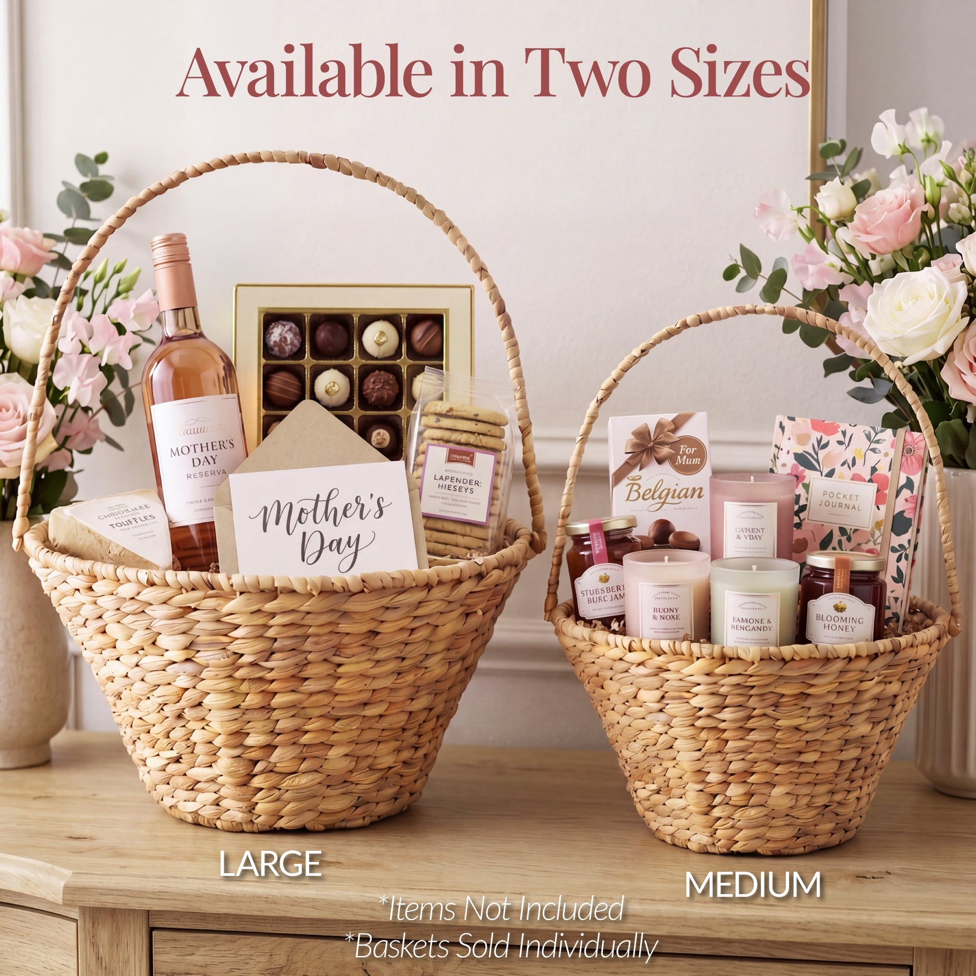 Handwoven Large Mother's Day Gift Basket, 20in Basket w/Collapsible Handle