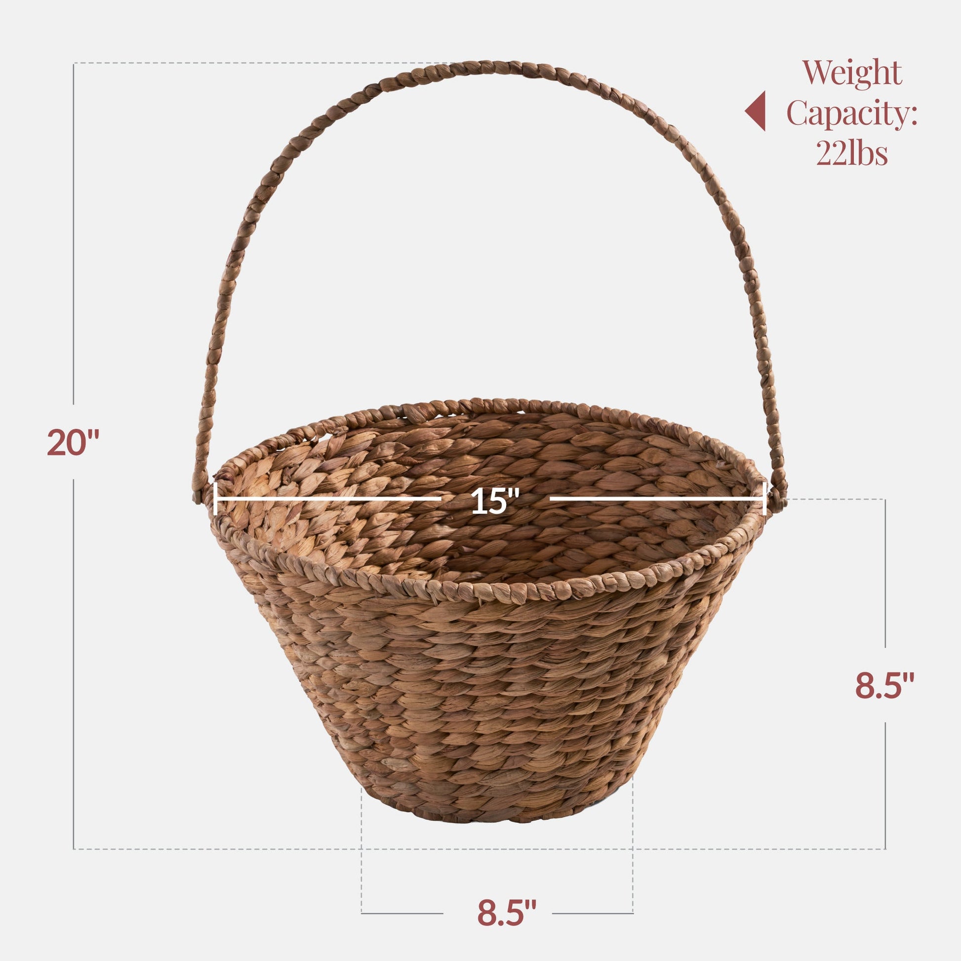 Handwoven Large Mother's Day Gift Basket, 20in Basket w/Collapsible Handle