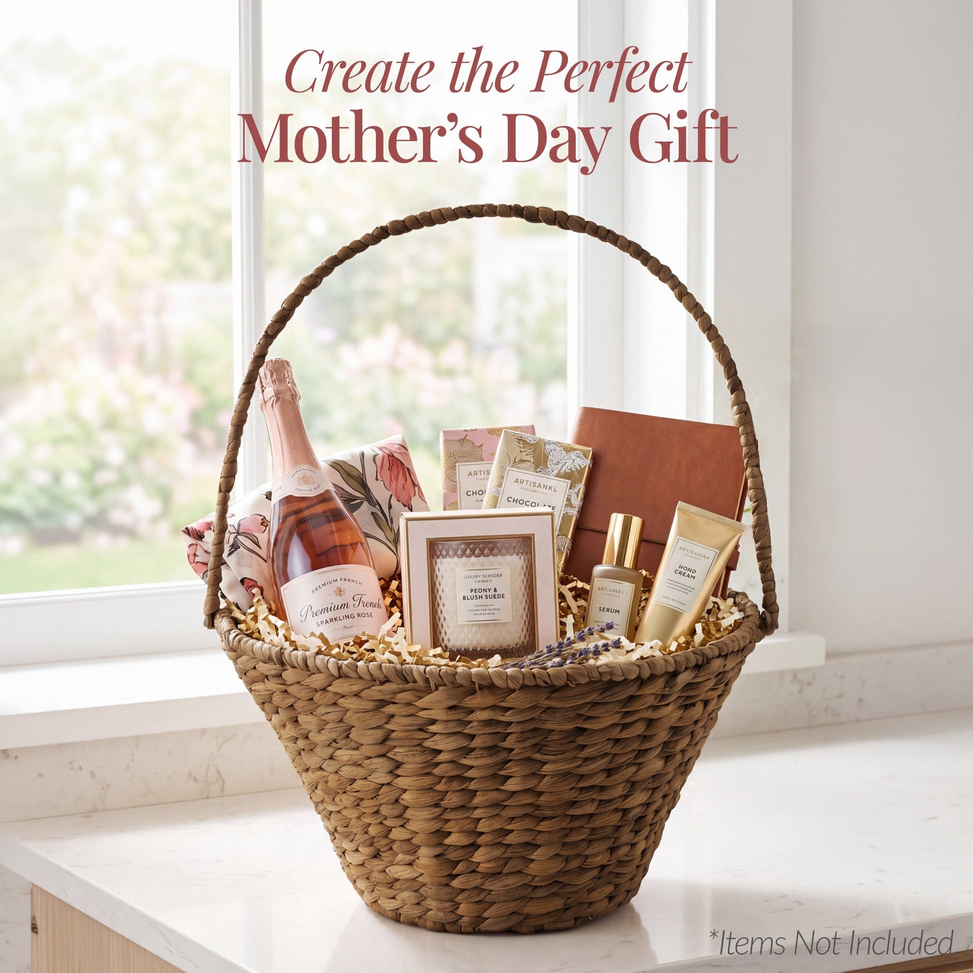 Handwoven Large Mother's Day Gift Basket, 20in Basket w/Collapsible Handle