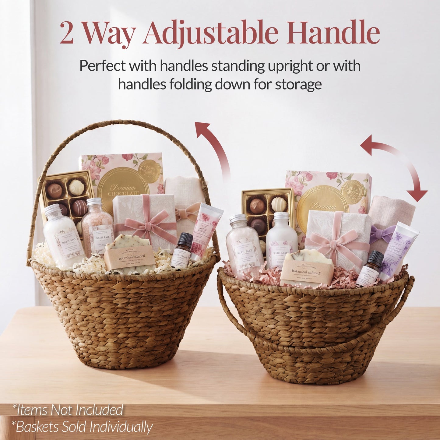 Handwoven Large Mother's Day Gift Basket, 20in Basket w/Collapsible Handle