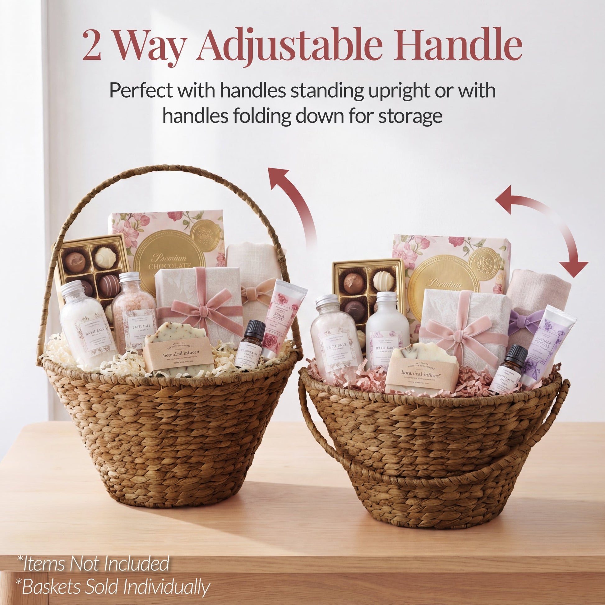 Handwoven Large Mother's Day Gift Basket, 20in Basket w/Collapsible Handle