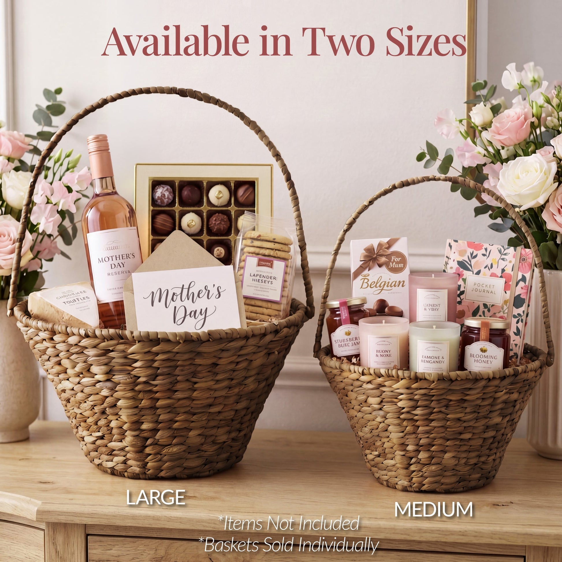 Handwoven Large Mother's Day Gift Basket, 20in Basket w/Collapsible Handle