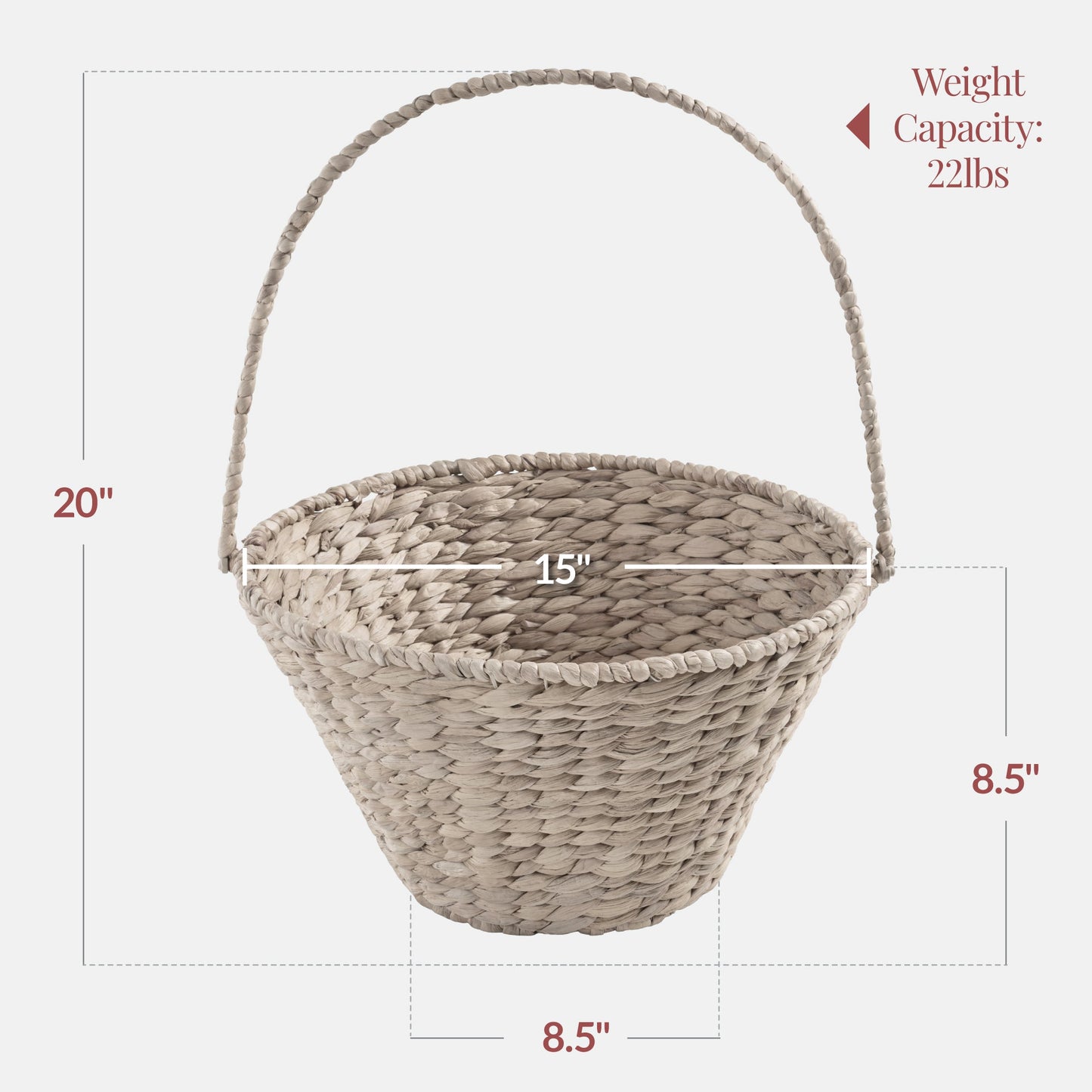 Handwoven Large Mother's Day Gift Basket, 20in Basket w/Collapsible Handle