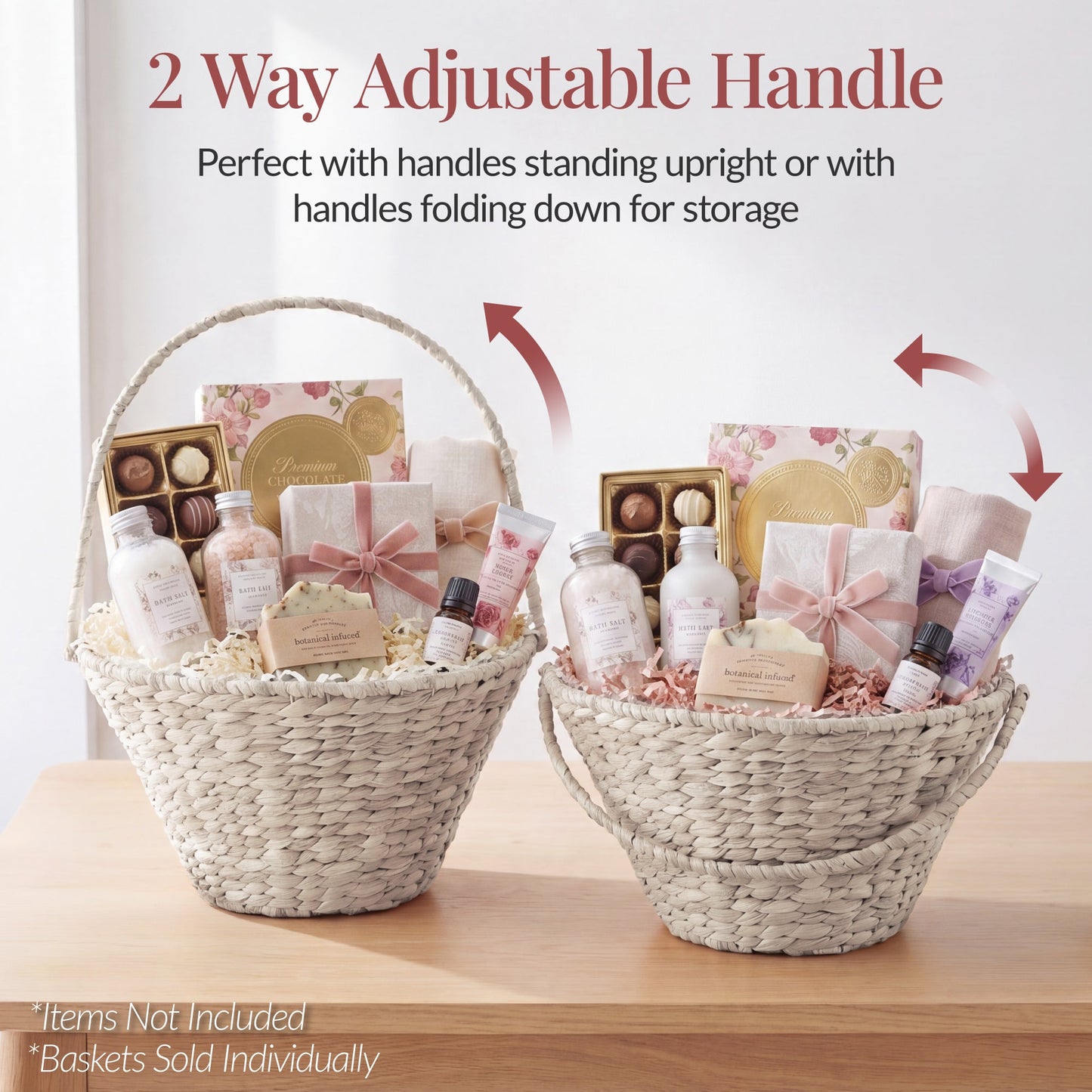 Handwoven Large Mother's Day Gift Basket, 20in Basket w/Collapsible Handle