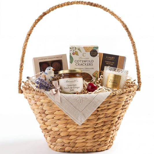 Handwoven Medium Mother's Day Gift Basket, 20in Basket w/Collapsible Handle