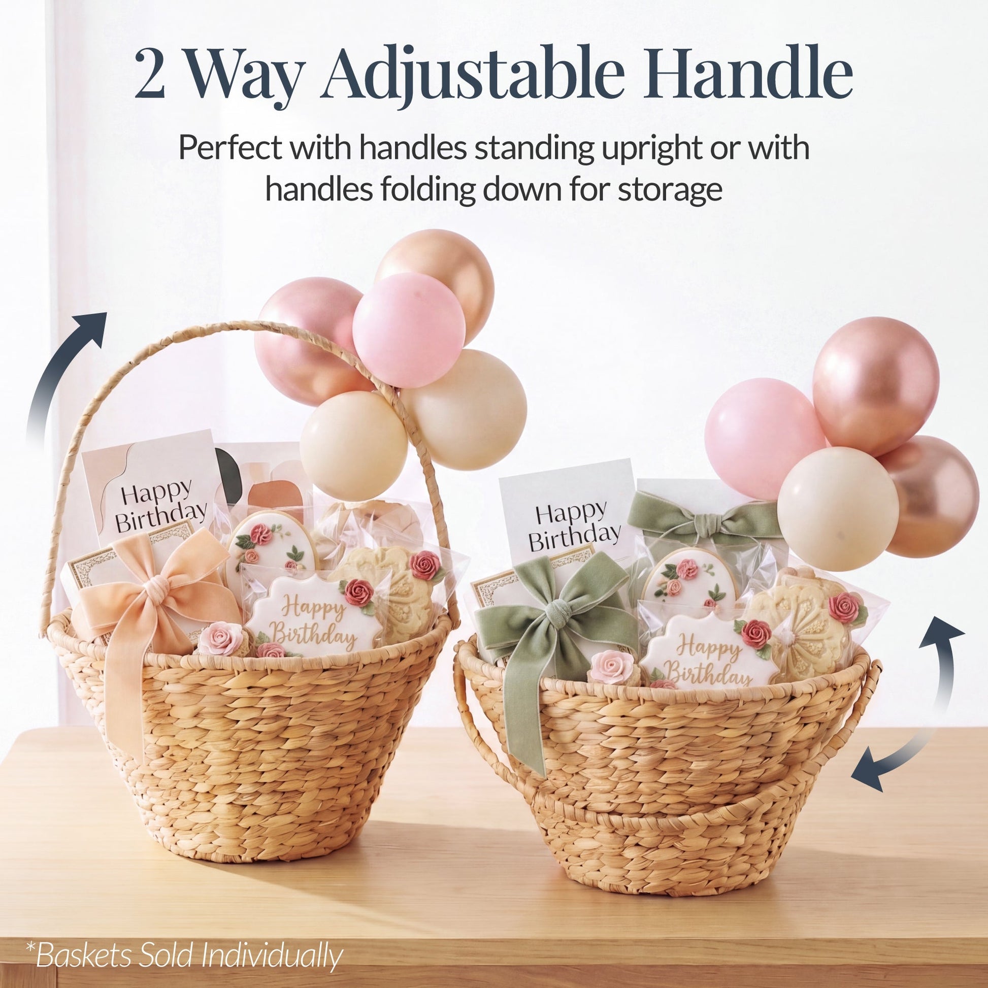 Handwoven Medium Mother's Day Gift Basket, 20in Basket w/Collapsible Handle