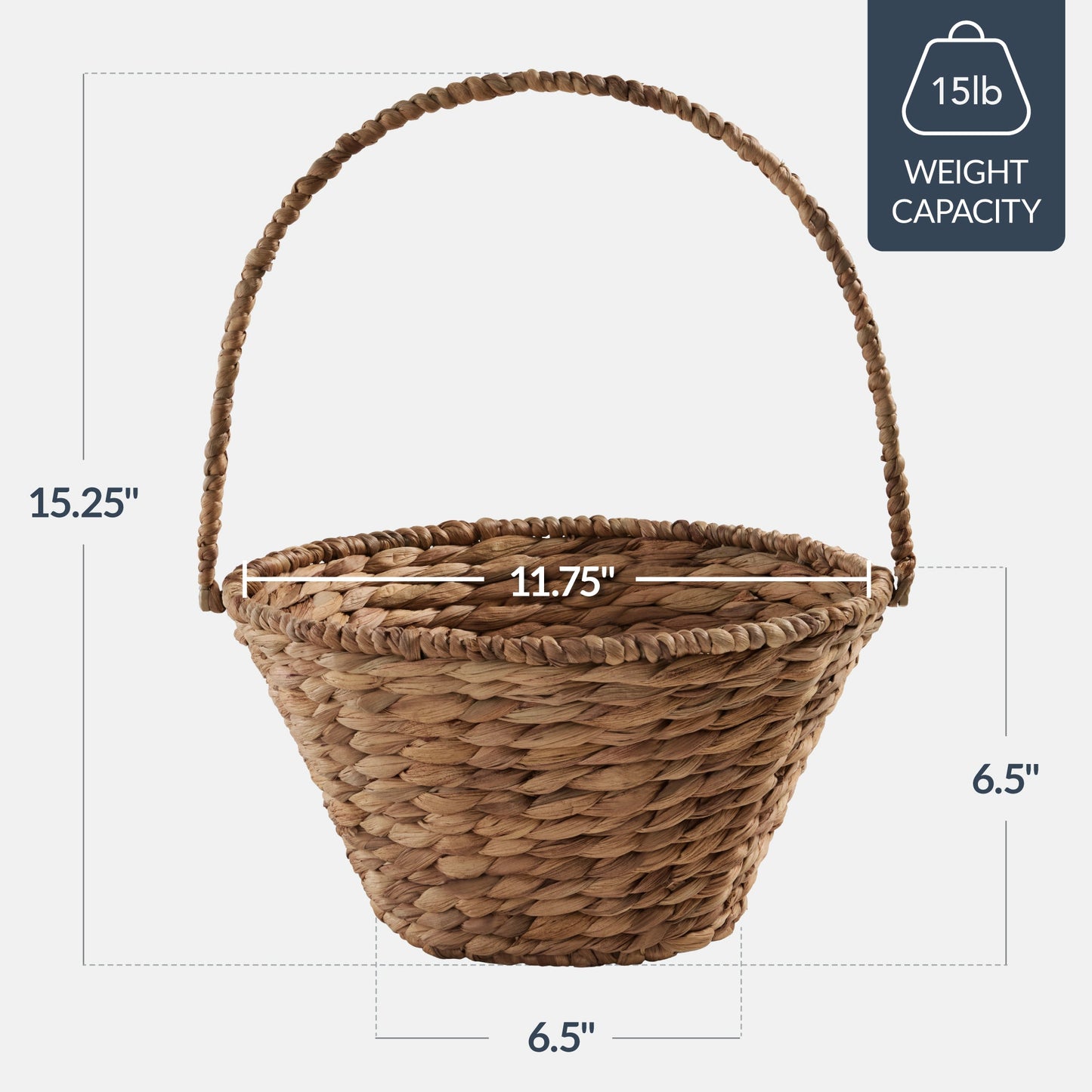 Handwoven Medium Mother's Day Gift Basket, 20in Basket w/Collapsible Handle