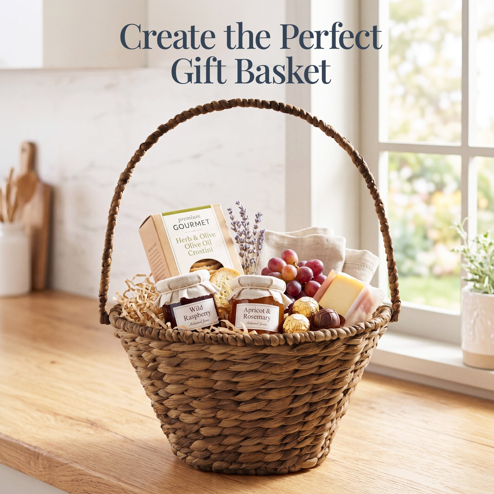 Handwoven Medium Mother's Day Gift Basket, 20in Basket w/Collapsible Handle