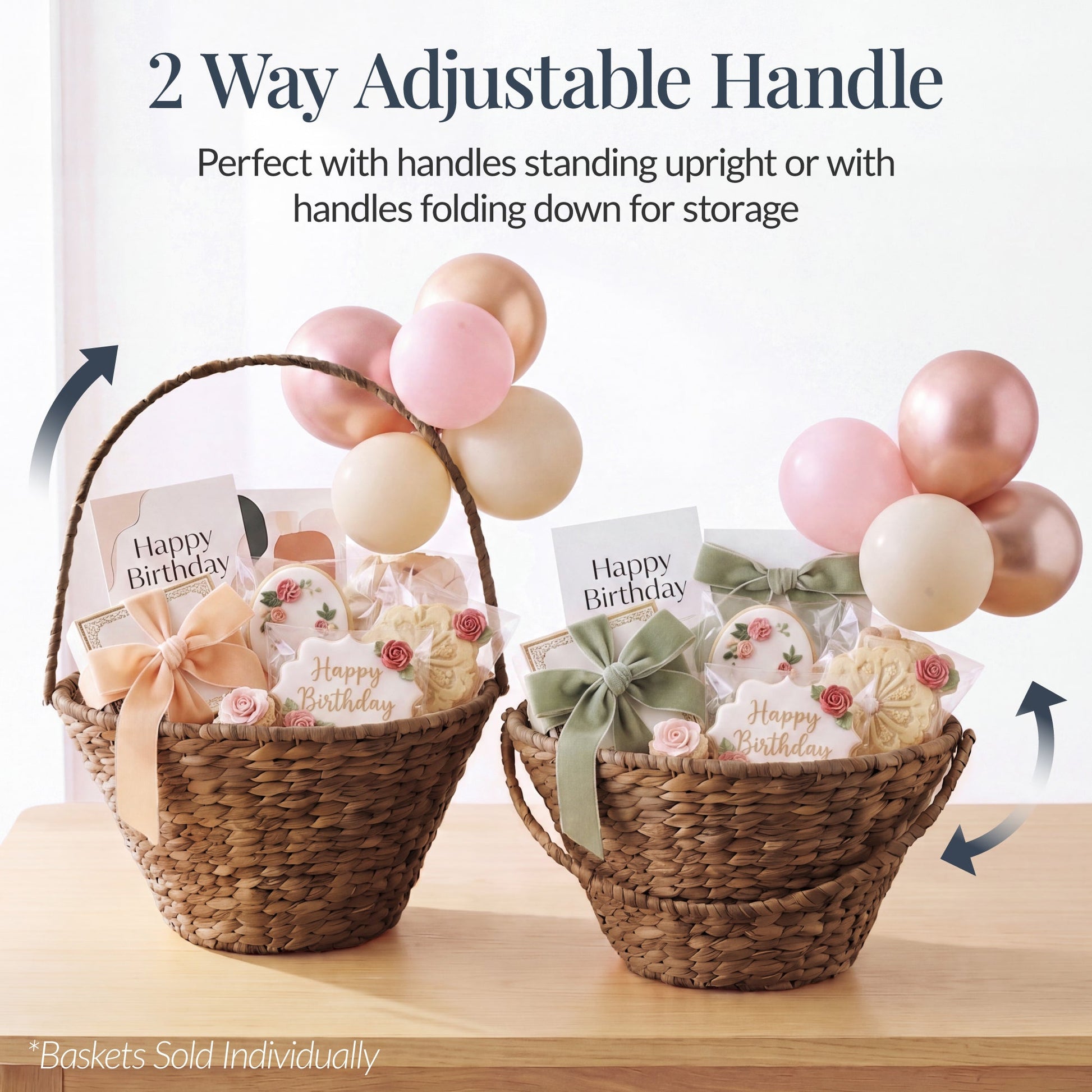Handwoven Medium Mother's Day Gift Basket, 20in Basket w/Collapsible Handle