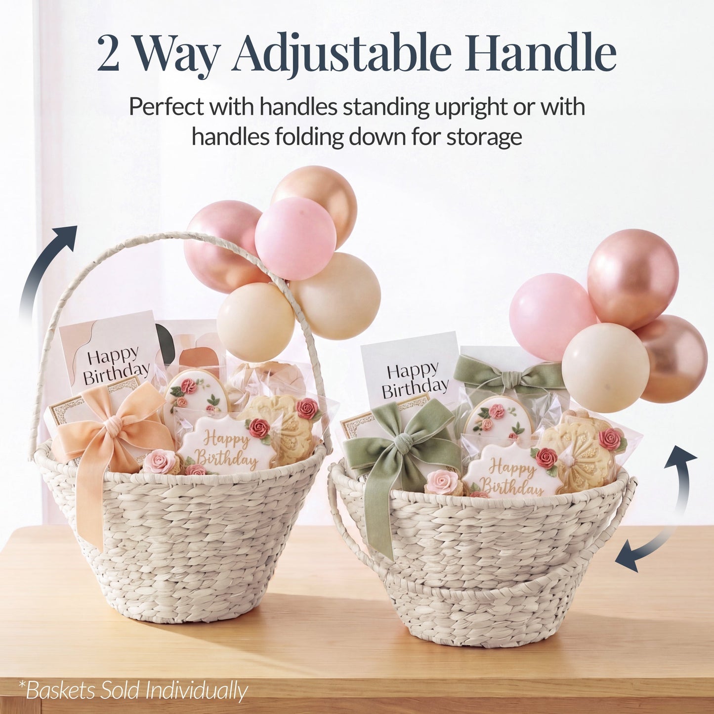 Handwoven Medium Mother's Day Gift Basket, 20in Basket w/Collapsible Handle