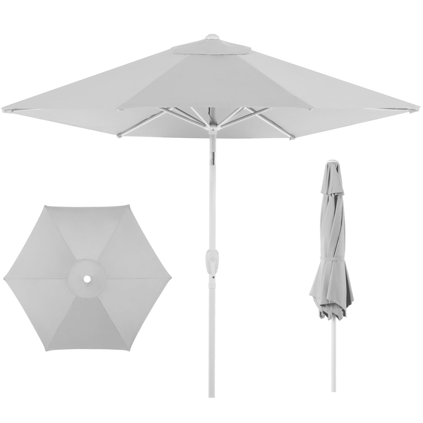 7.5ft Patio Market Umbrella with White Pole, Push Button Tilt and Crank Lift