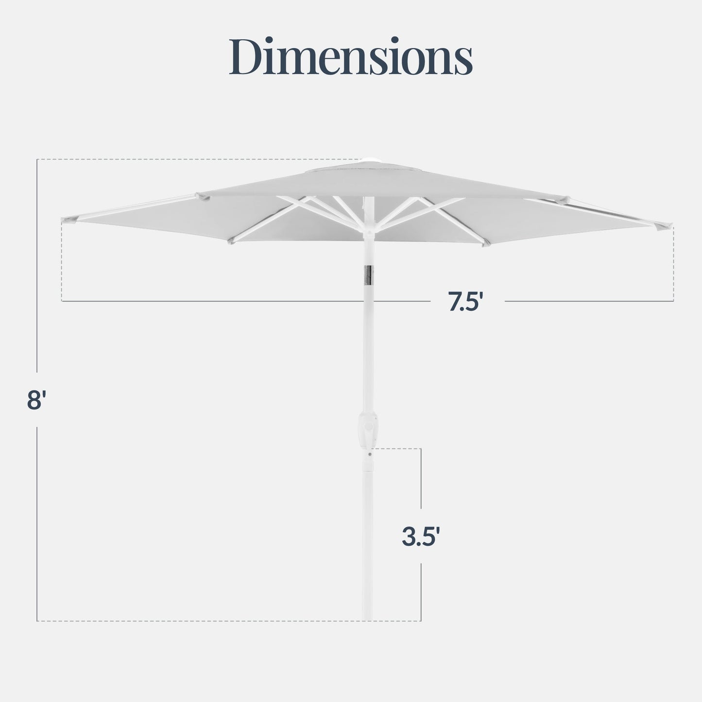7.5ft Patio Market Umbrella with White Pole, Push Button Tilt and Crank Lift