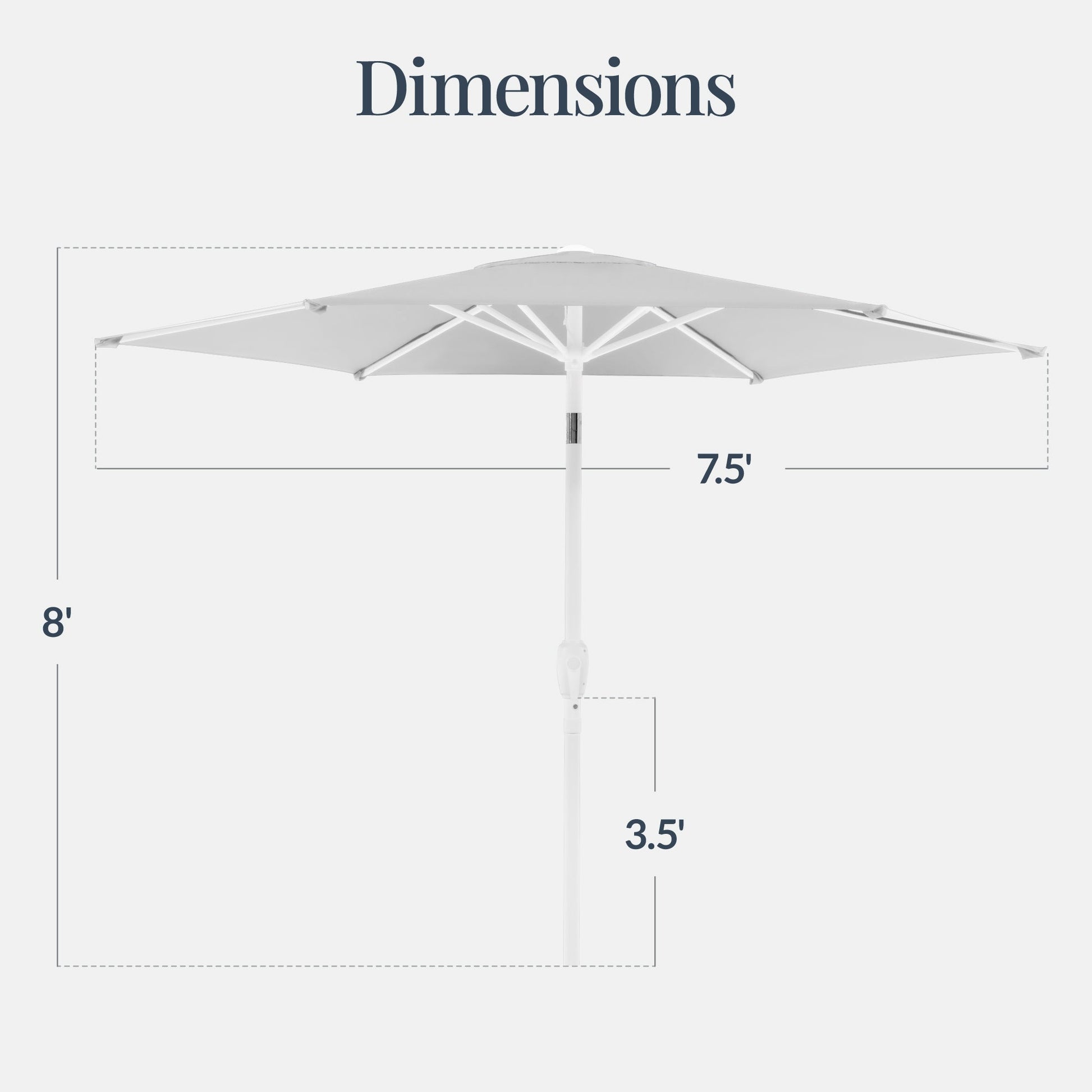 7.5ft Patio Market Umbrella with White Pole, Push Button Tilt and Crank Lift