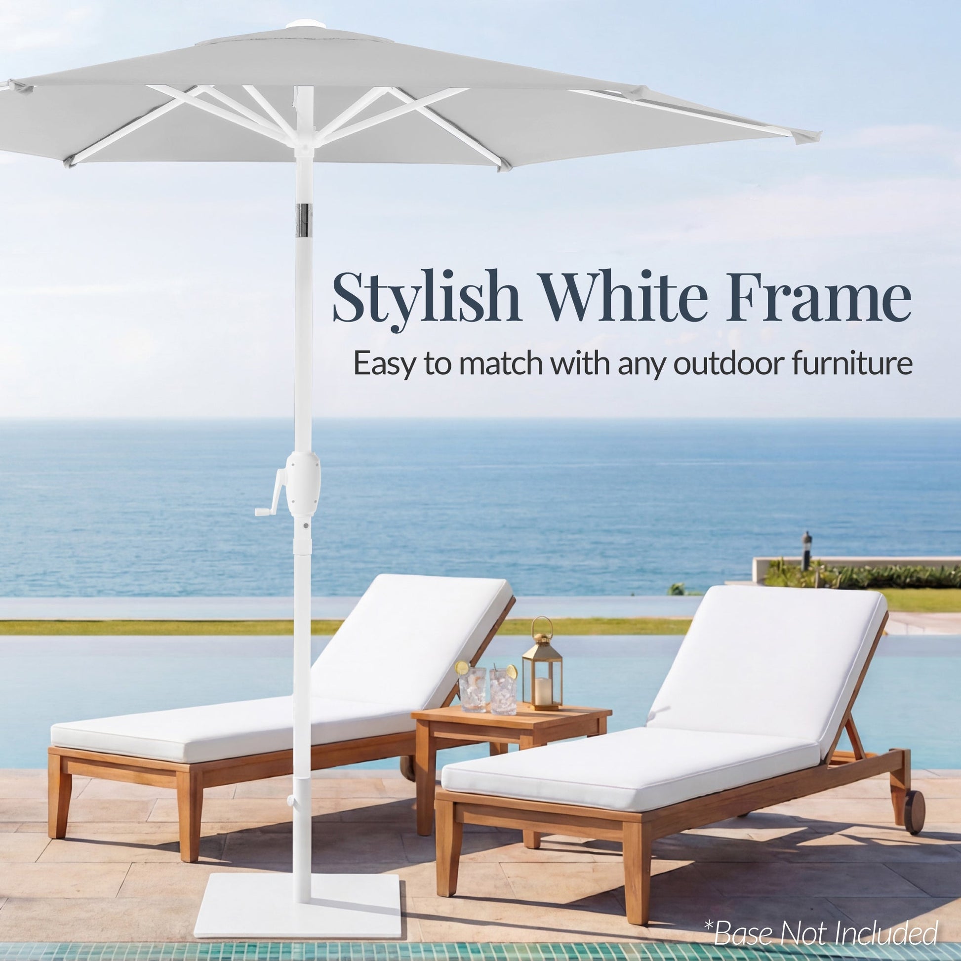 7.5ft Patio Market Umbrella with White Pole, Push Button Tilt and Crank Lift