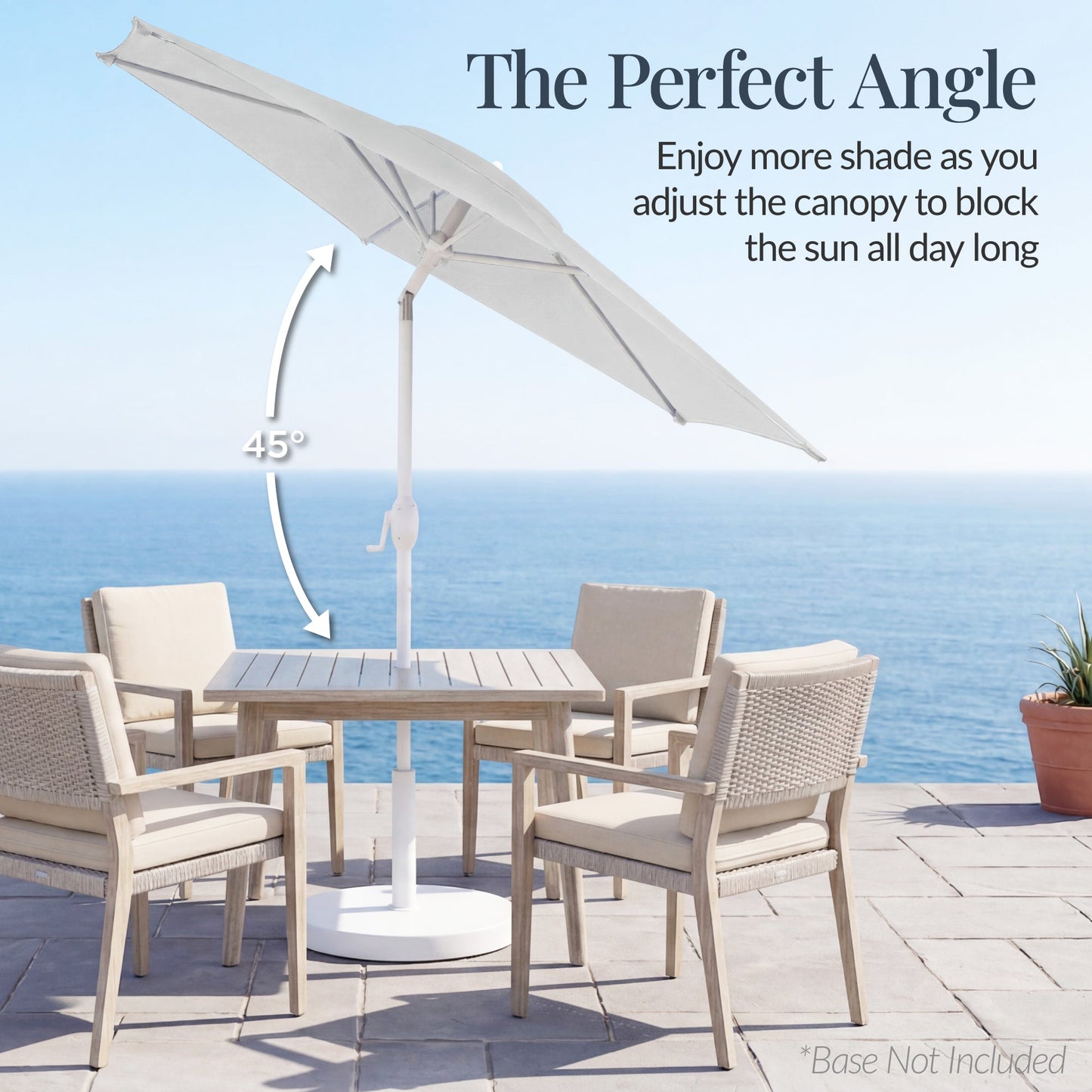 7.5ft Patio Market Umbrella with White Pole, Push Button Tilt and Crank Lift