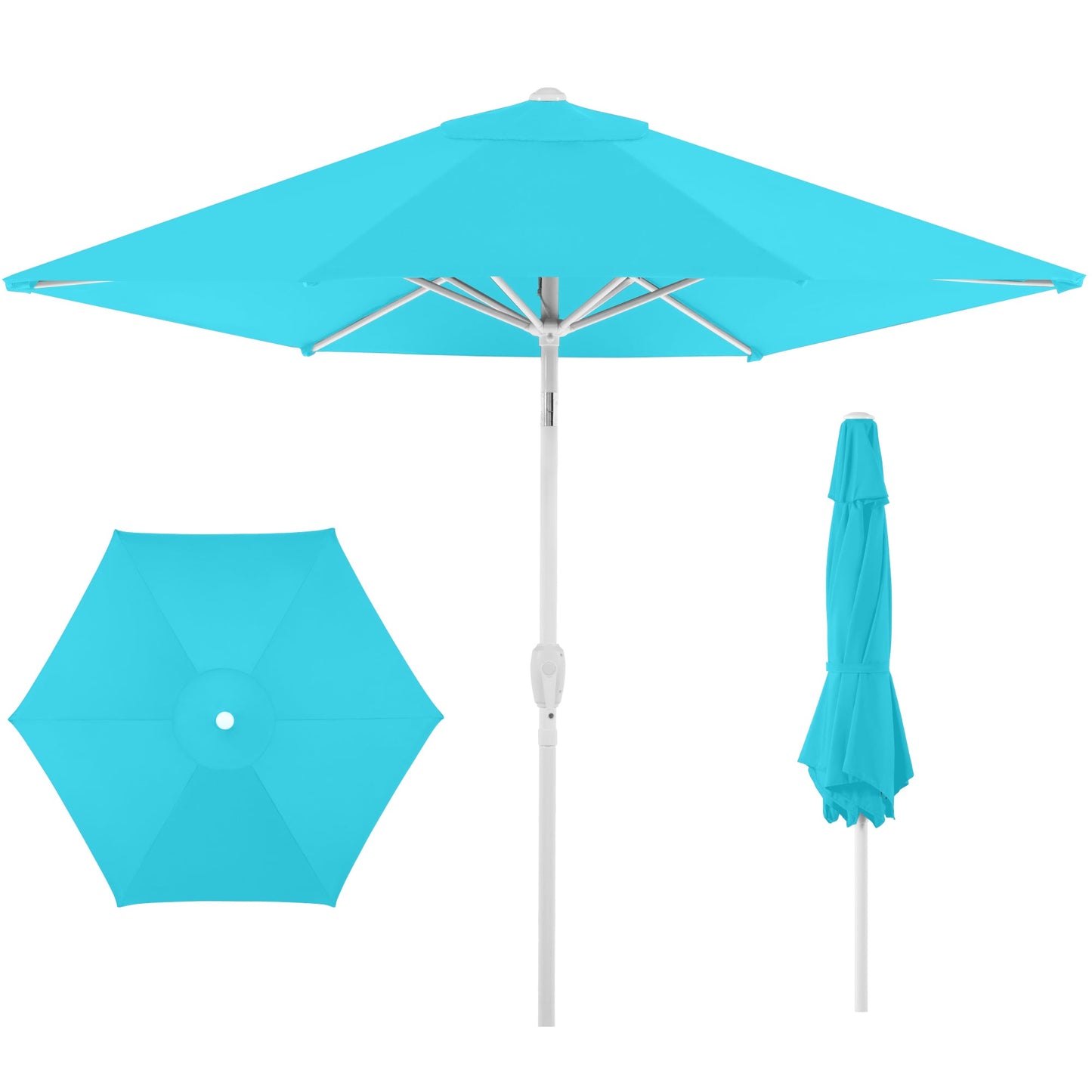 7.5ft Patio Market Umbrella with White Pole, Push Button Tilt and Crank Lift