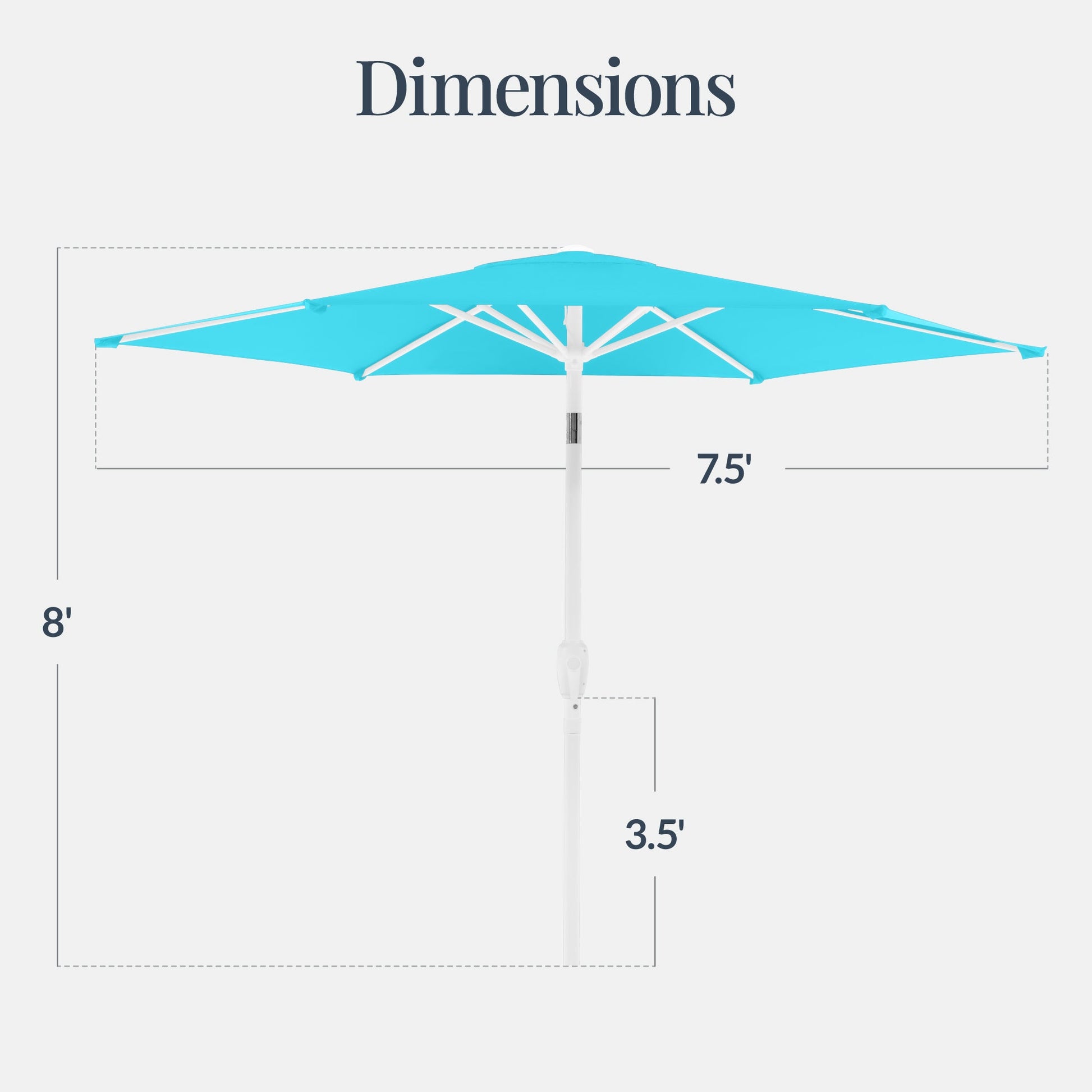 7.5ft Patio Market Umbrella with White Pole, Push Button Tilt and Crank Lift