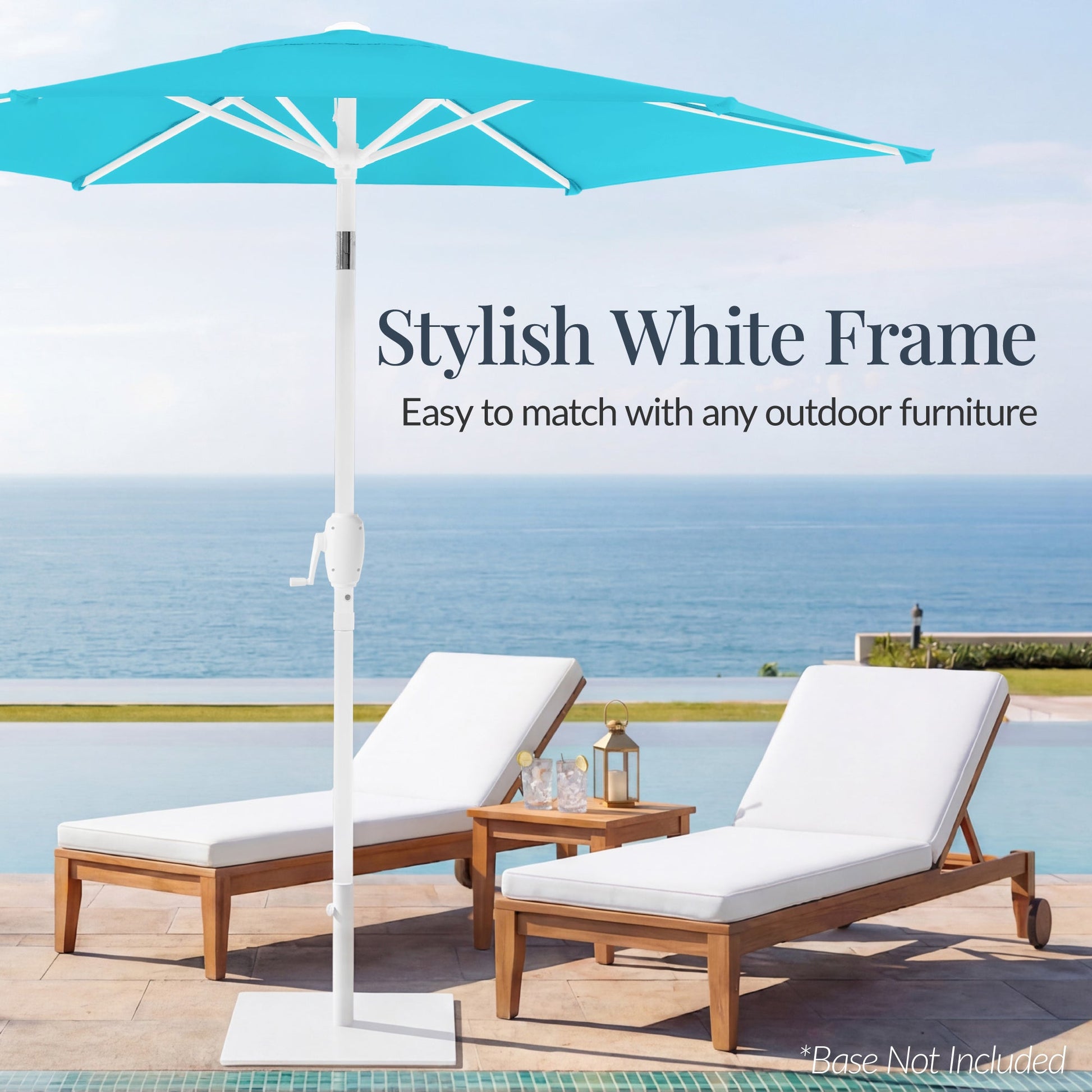 7.5ft Patio Market Umbrella with White Pole, Push Button Tilt and Crank Lift