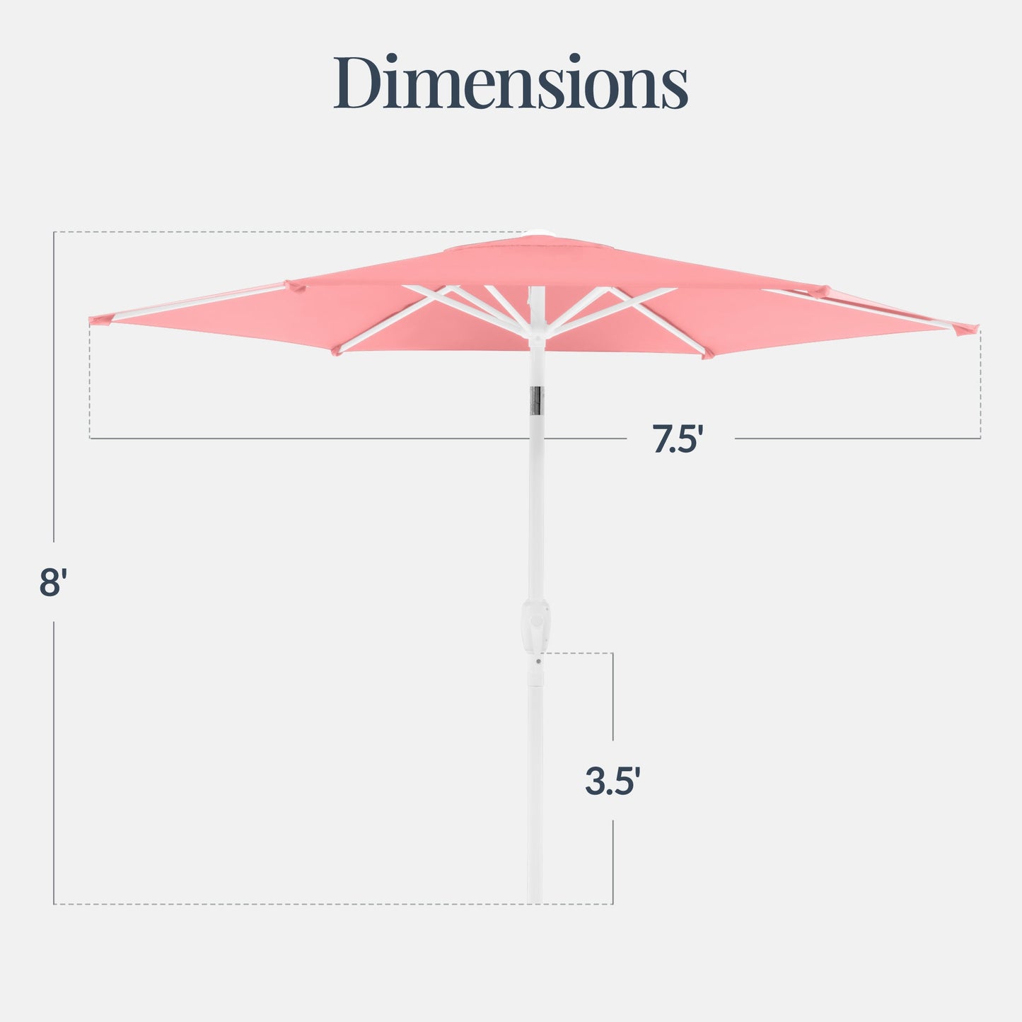 7.5ft Patio Market Umbrella with White Pole, Push Button Tilt and Crank Lift