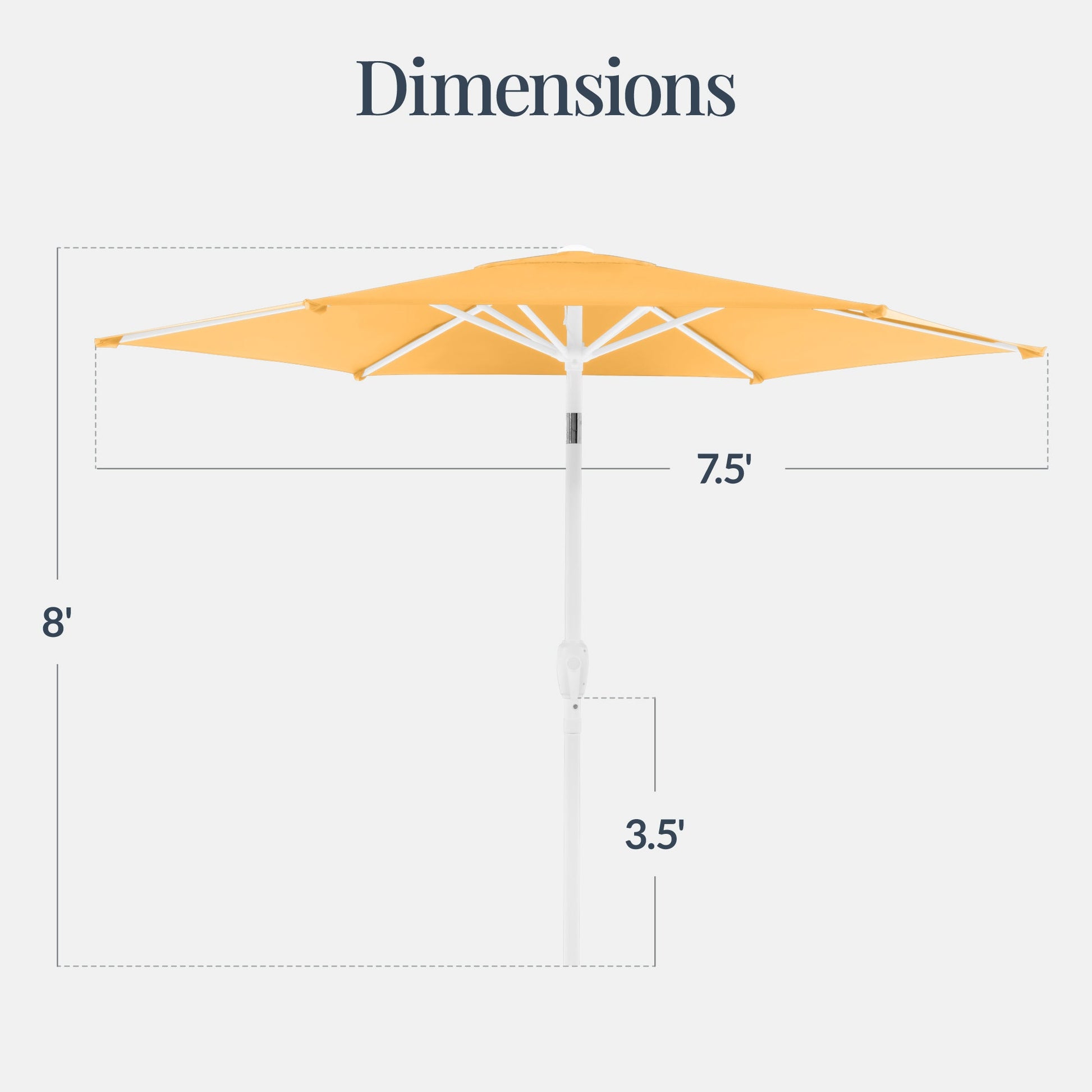 7.5ft Patio Market Umbrella with White Pole, Push Button Tilt and Crank Lift
