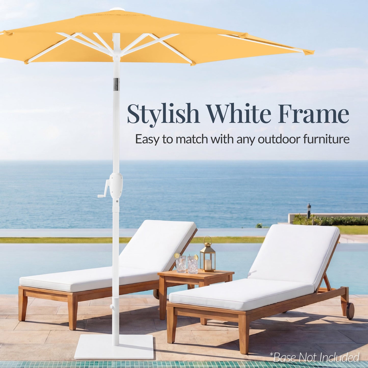 7.5ft Patio Market Umbrella with White Pole, Push Button Tilt and Crank Lift