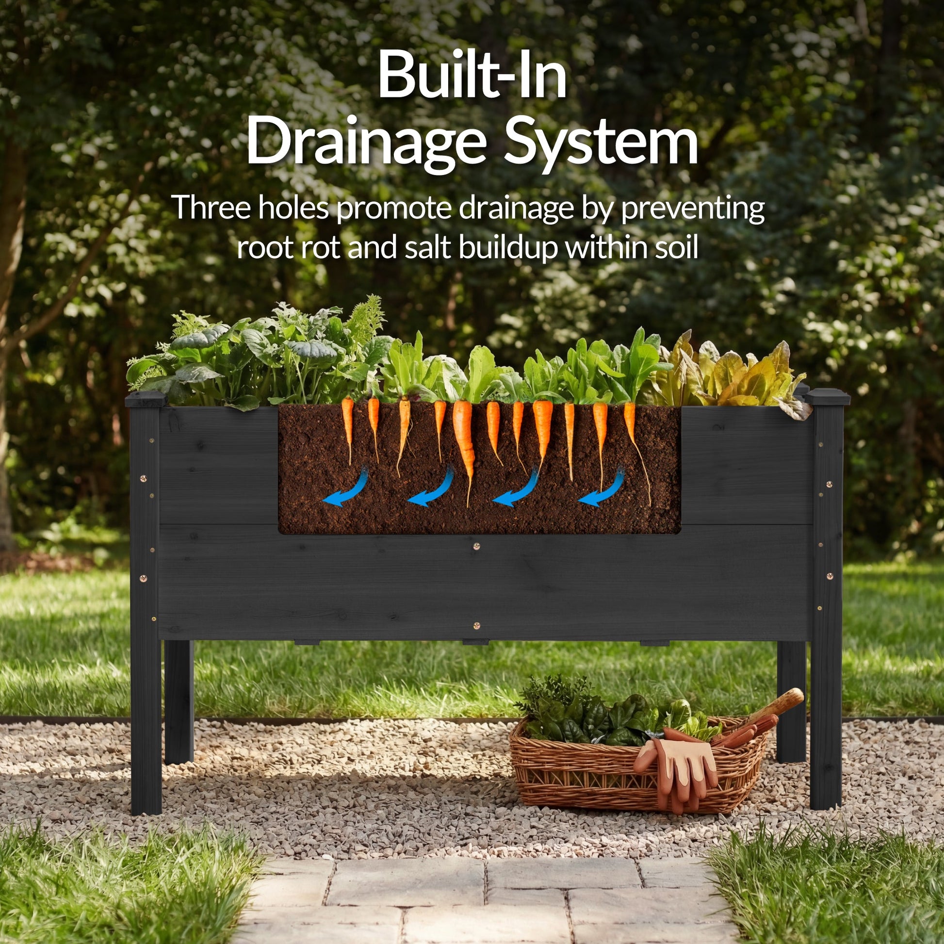 48" x 24" x 30" Raised Wooden Garden Bed w/16" Depth, Elevated Wood Planter