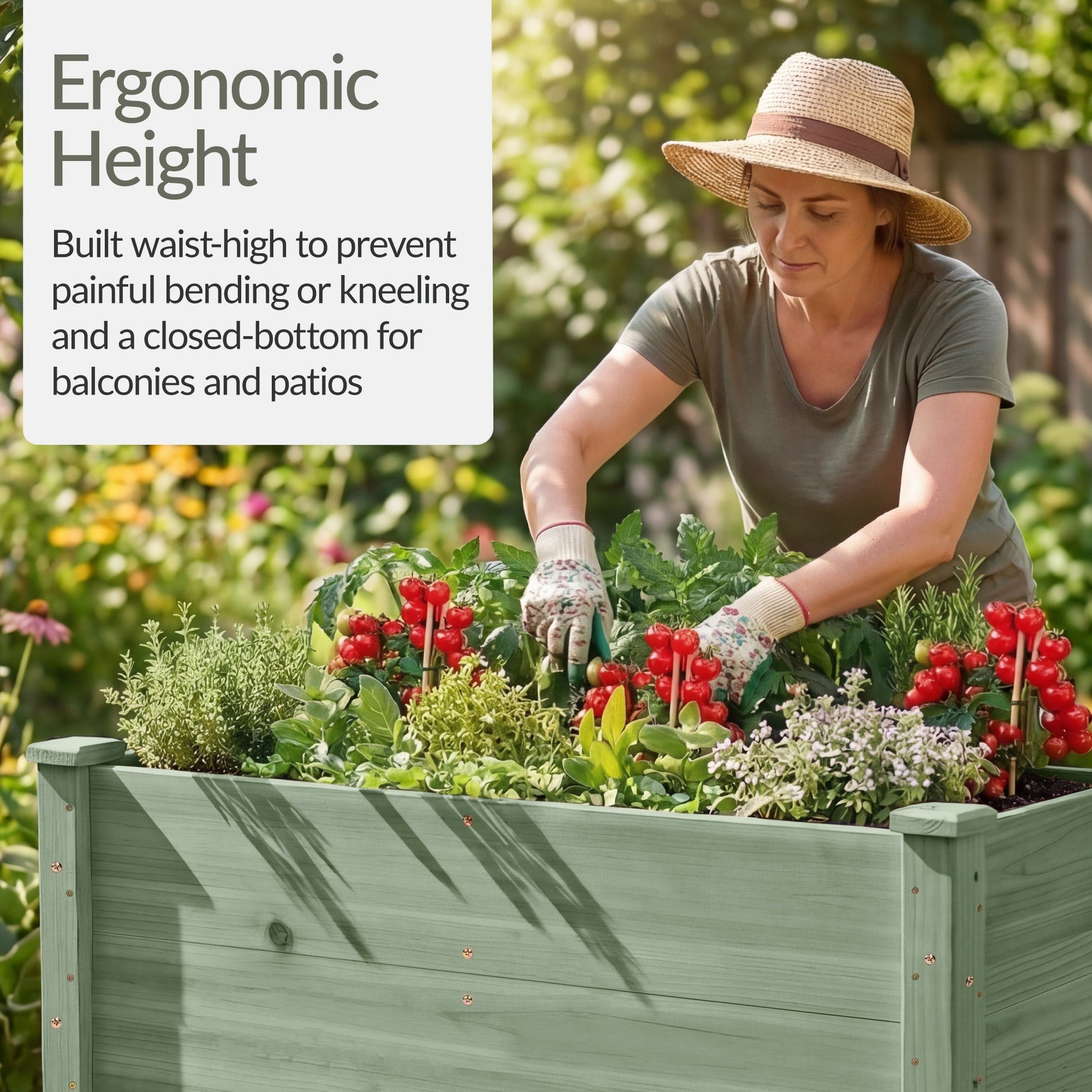 48" x 24" x 30" Raised Wooden Garden Bed w/16" Depth, Elevated Wood Planter