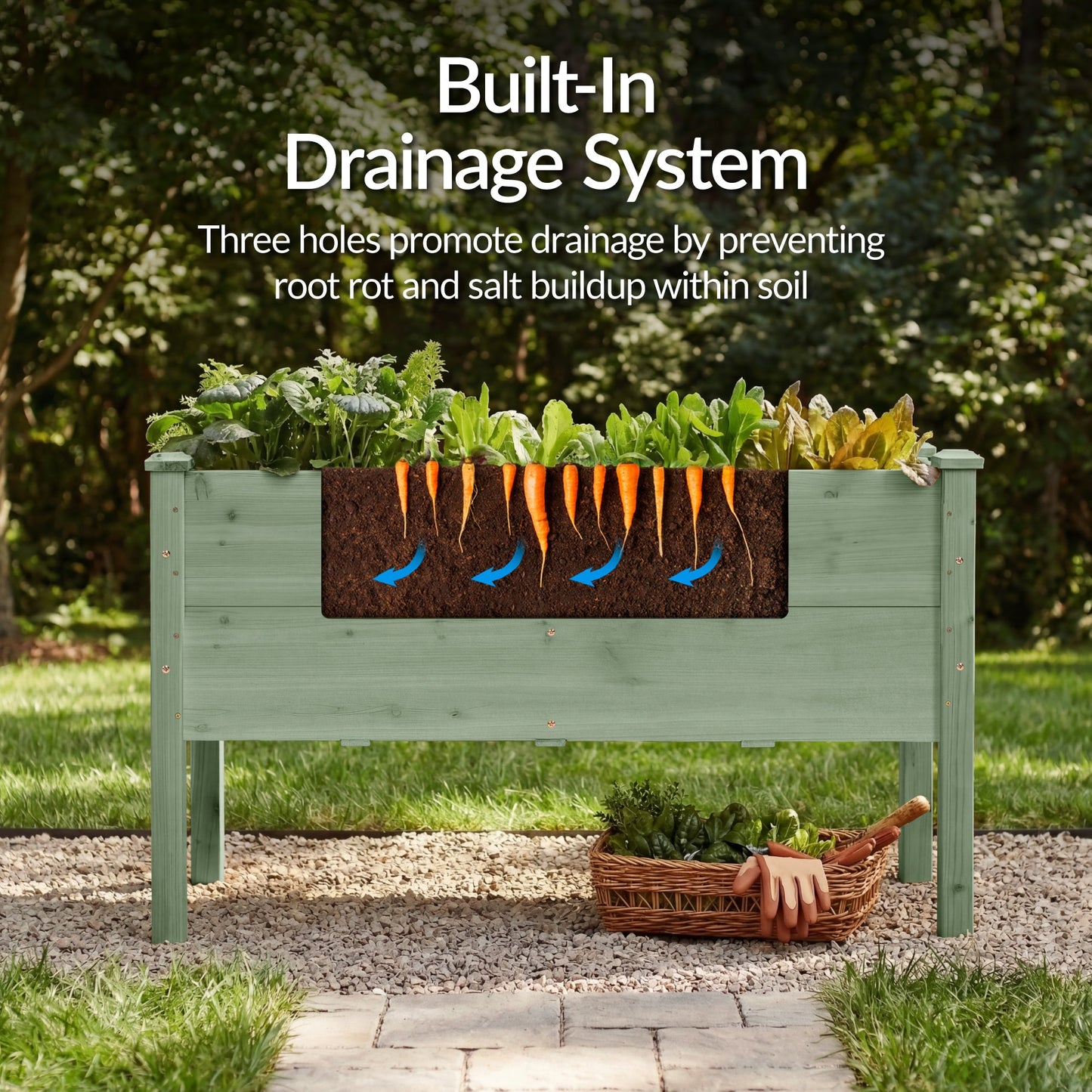 48" x 24" x 30" Raised Wooden Garden Bed w/16" Depth, Elevated Wood Planter