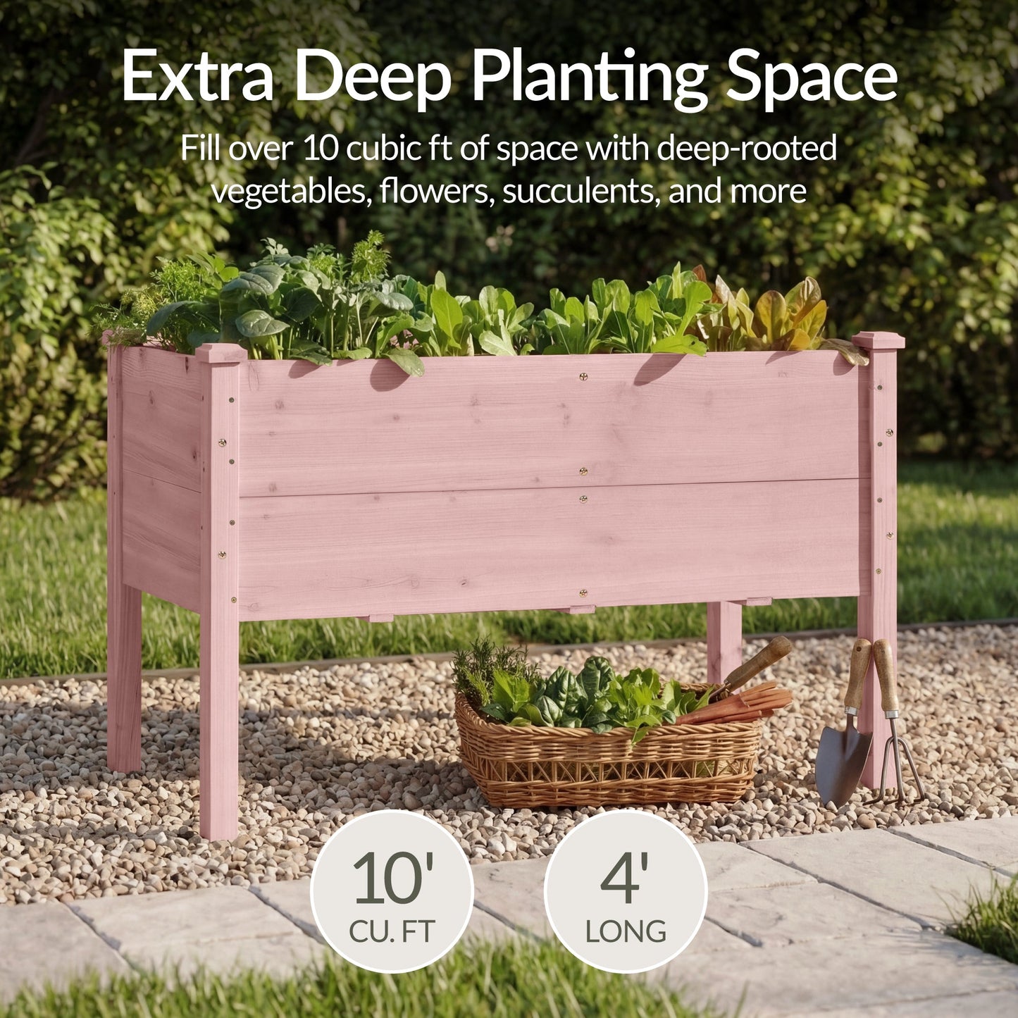 48" x 24" x 30" Raised Wooden Garden Bed w/16" Depth, Elevated Wood Planter