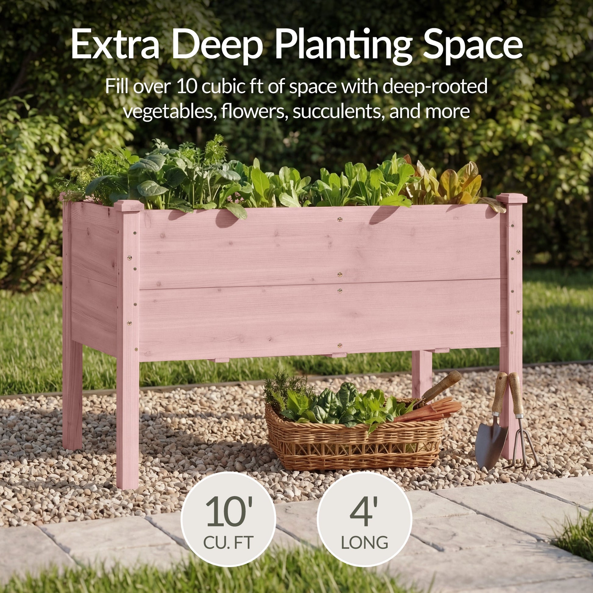 48" x 24" x 30" Raised Wooden Garden Bed w/16" Depth, Elevated Wood Planter
