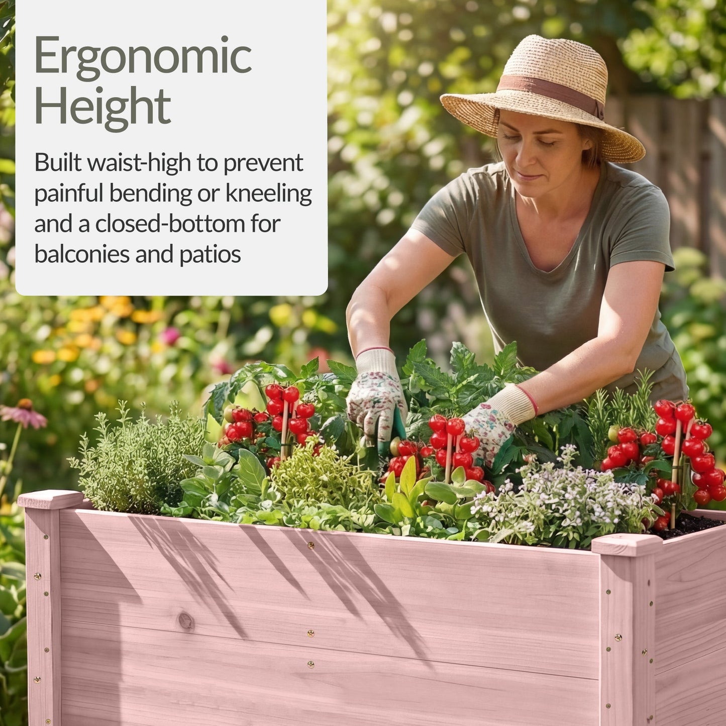 48" x 24" x 30" Raised Wooden Garden Bed w/16" Depth, Elevated Wood Planter