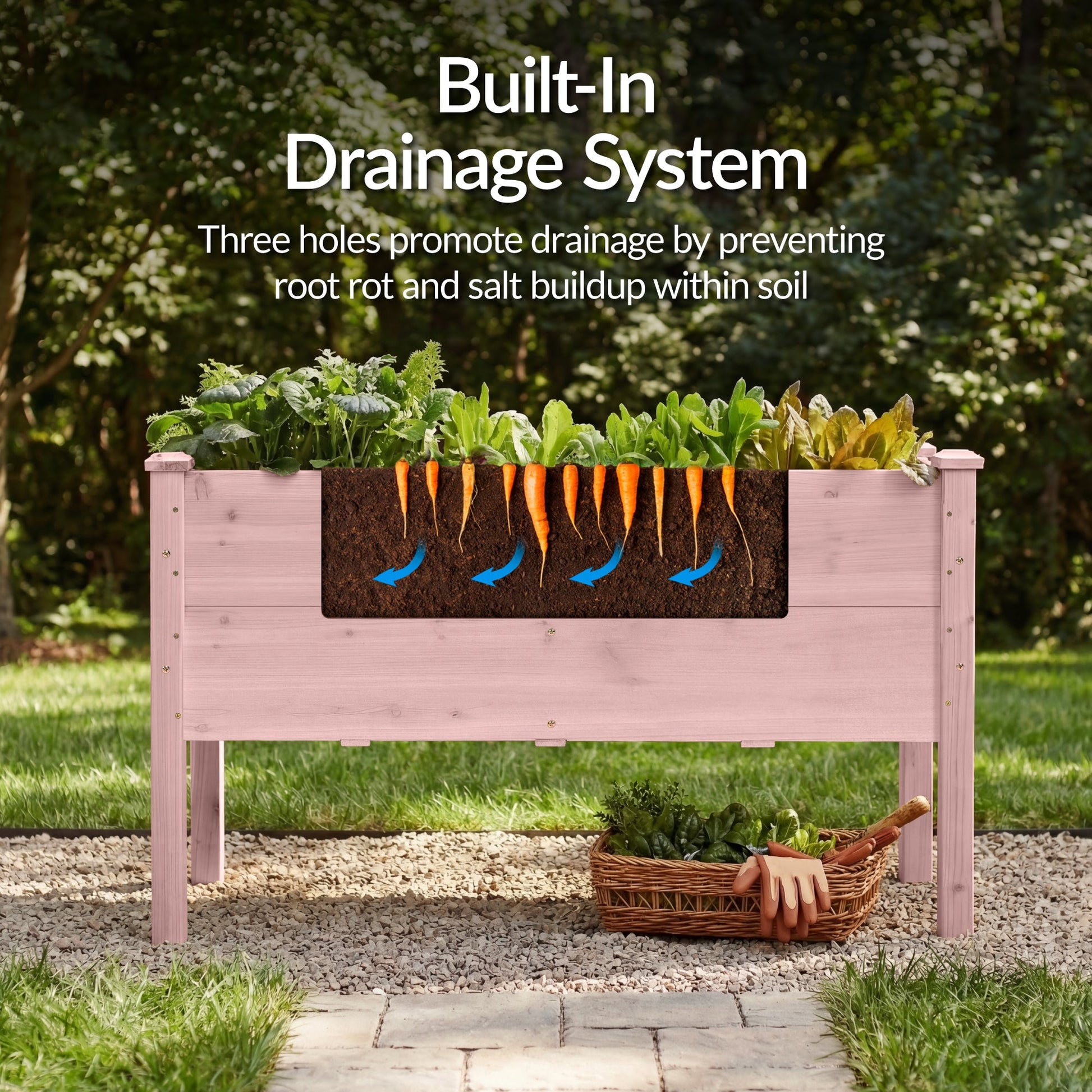 48" x 24" x 30" Raised Wooden Garden Bed w/16" Depth, Elevated Wood Planter