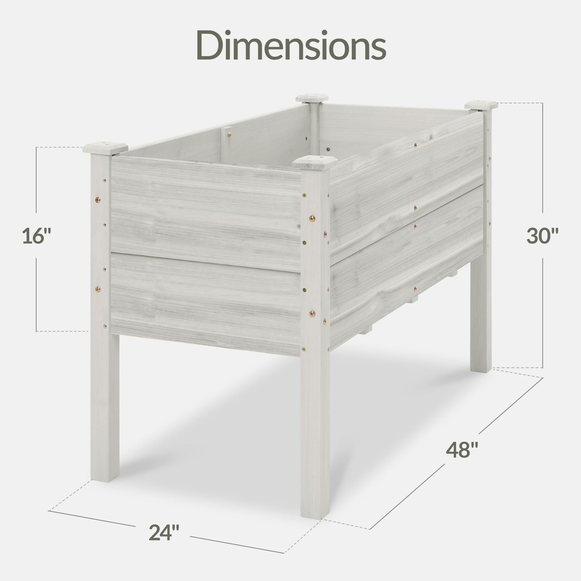 48" x 24" x 30" Raised Wooden Garden Bed w/16" Depth, Elevated Wood Planter