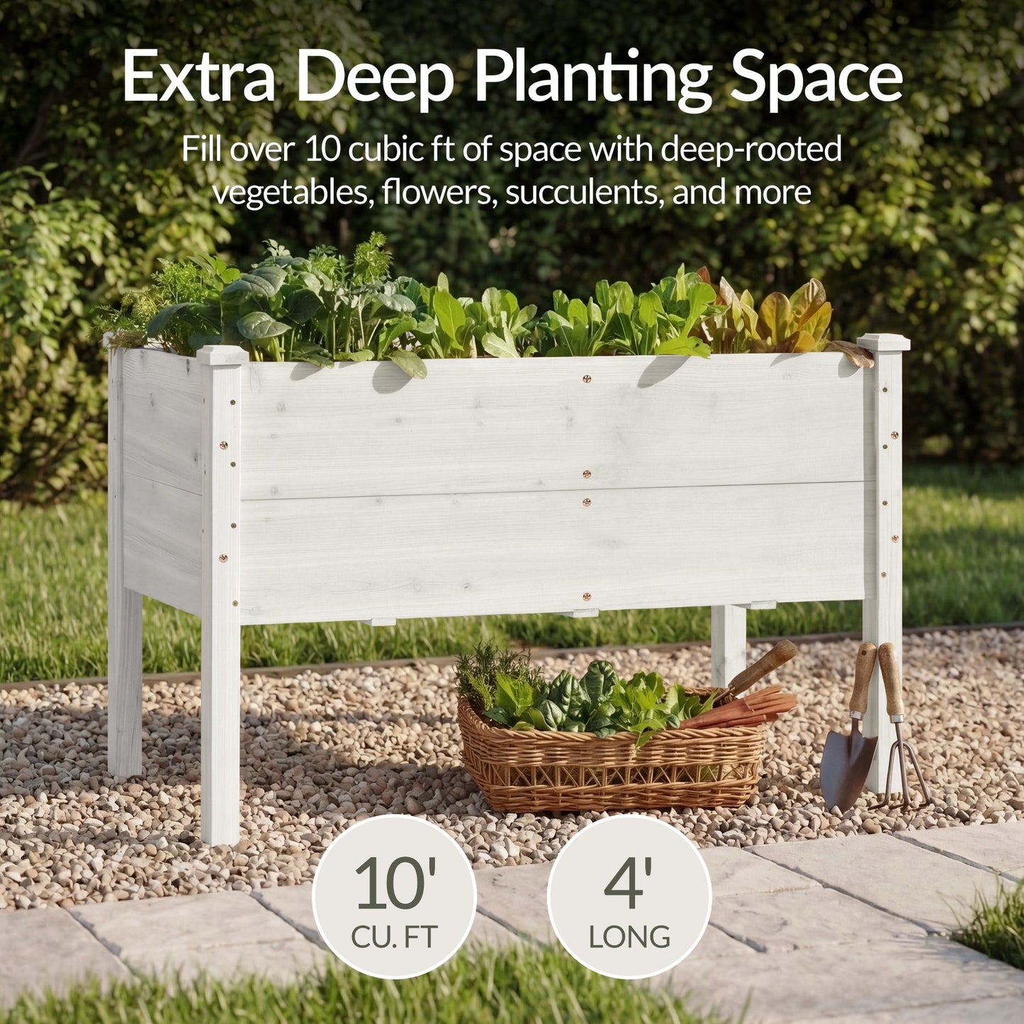 48" x 24" x 30" Raised Wooden Garden Bed w/16" Depth, Elevated Wood Planter
