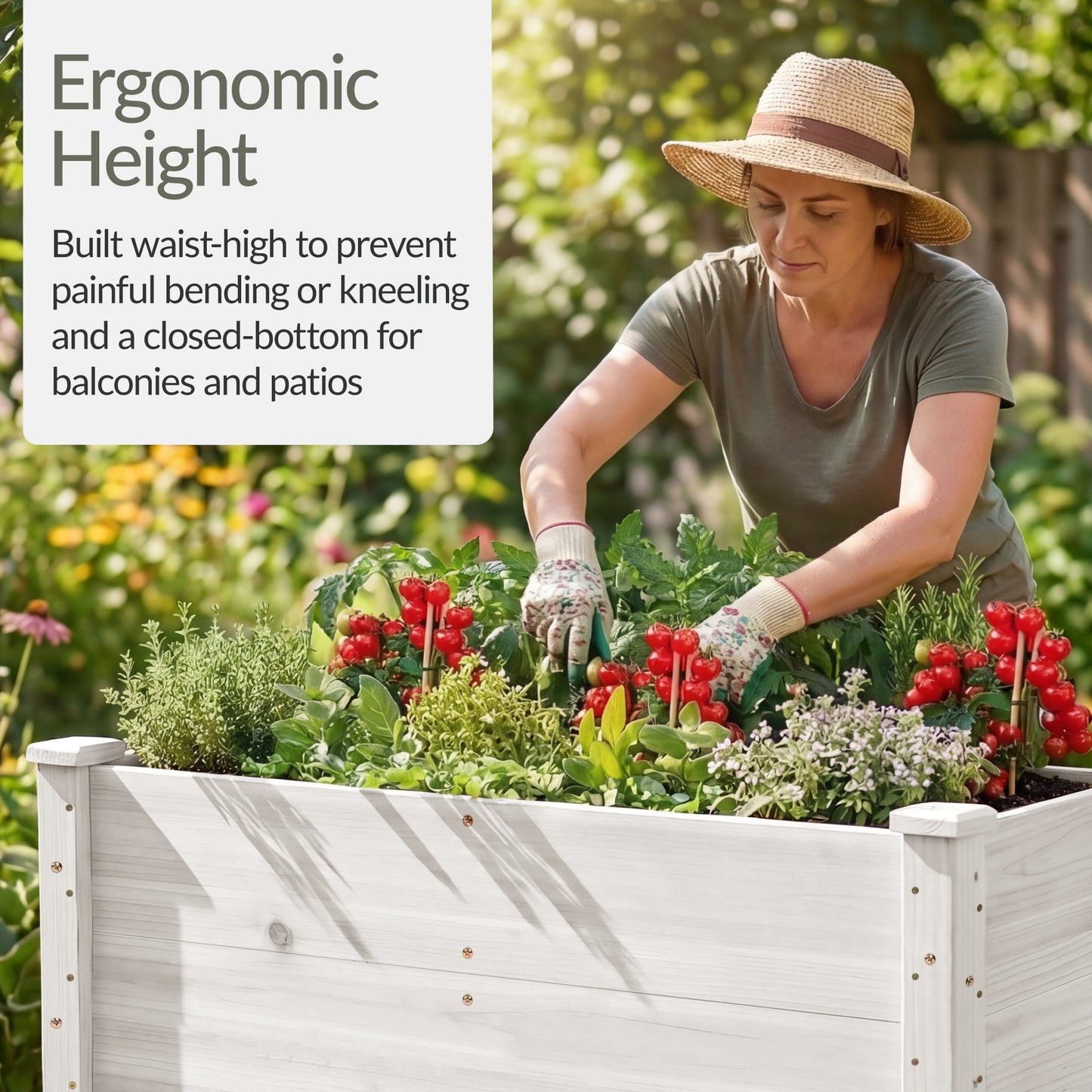48" x 24" x 30" Raised Wooden Garden Bed w/16" Depth, Elevated Wood Planter
