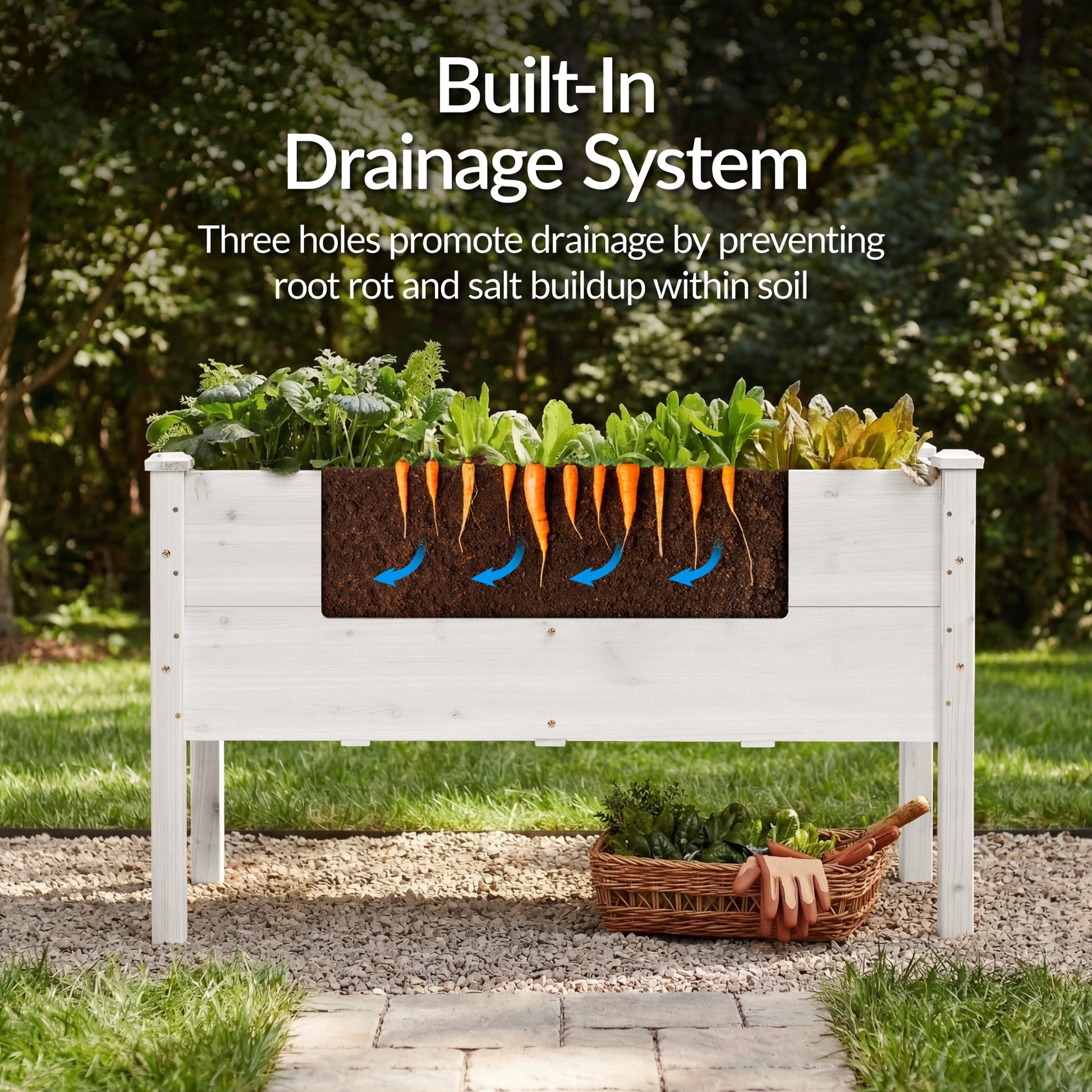 48" x 24" x 30" Raised Wooden Garden Bed w/16" Depth, Elevated Wood Planter