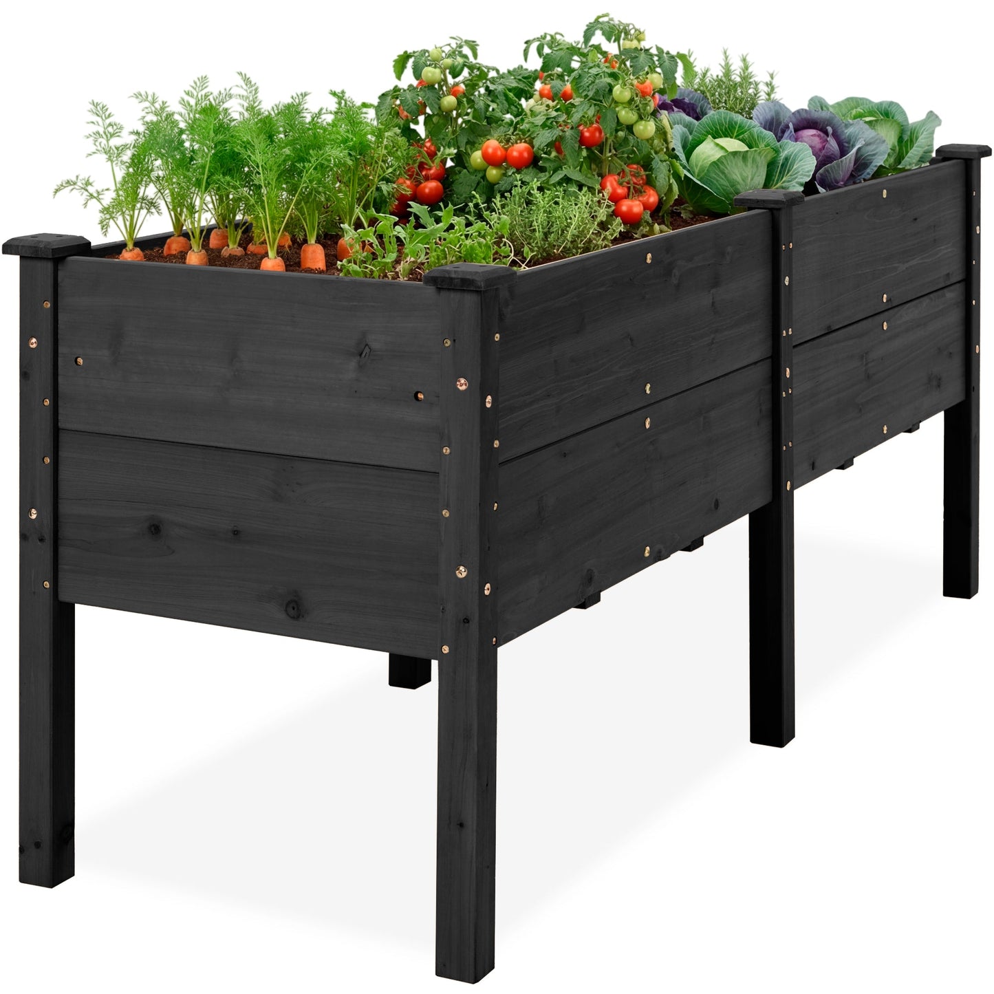 72" x 24" x 30" Raised Wooden Garden Bed w/16" Depth, Elevated Wood Planter