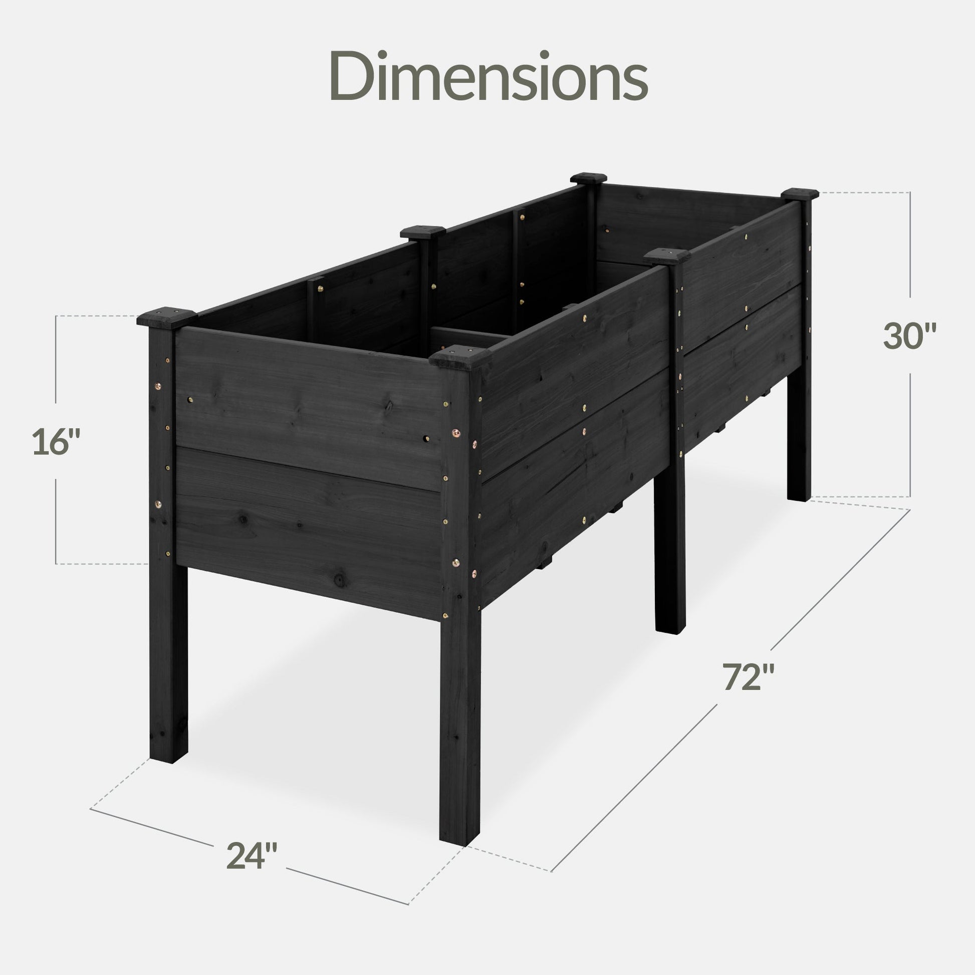 72" x 24" x 30" Raised Wooden Garden Bed w/16" Depth, Elevated Wood Planter