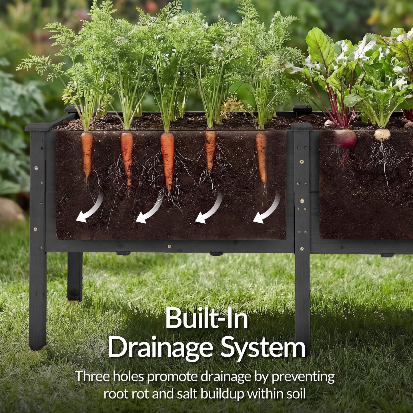 72" x 24" x 30" Raised Wooden Garden Bed w/16" Depth, Elevated Wood Planter