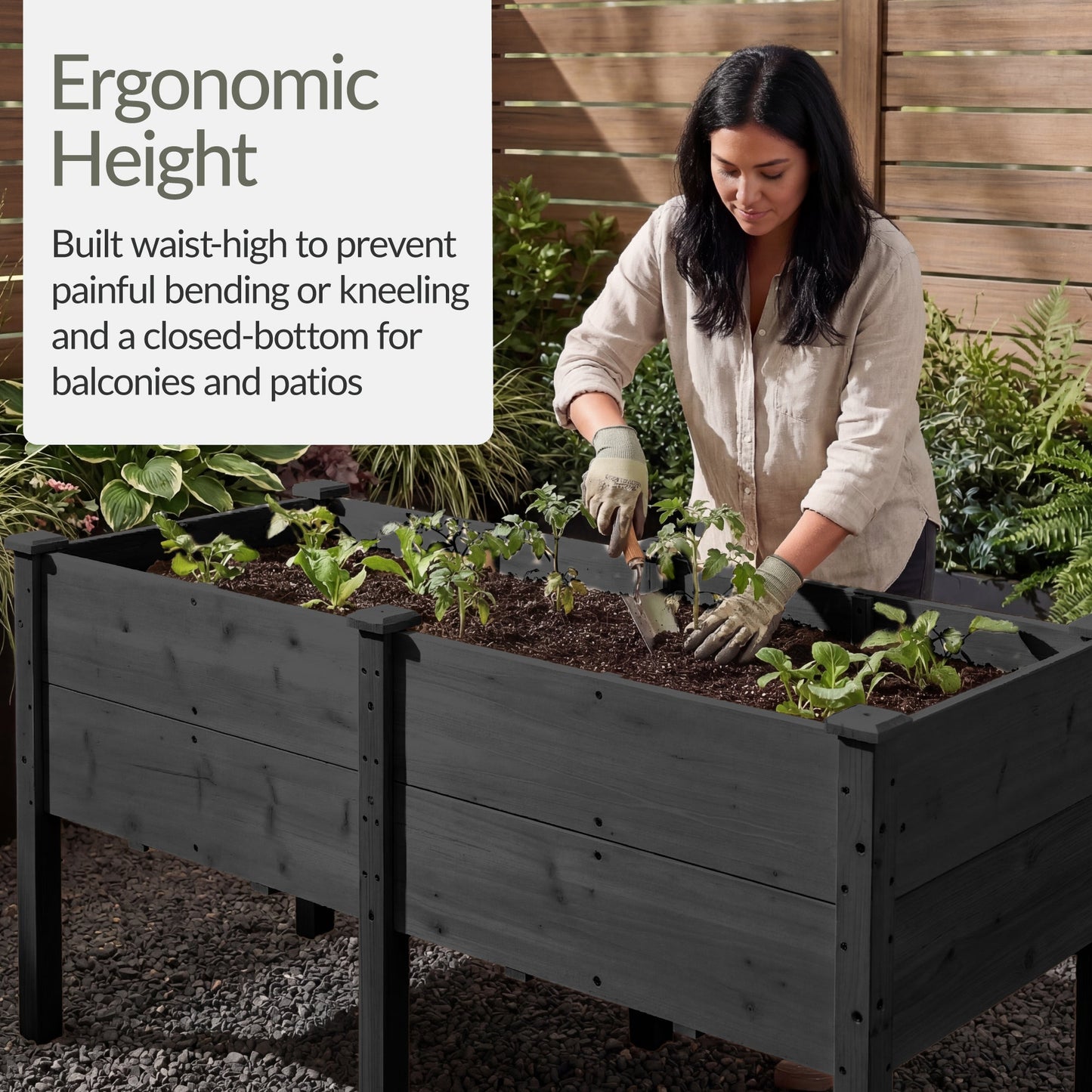 72" x 24" x 30" Raised Wooden Garden Bed w/16" Depth, Elevated Wood Planter