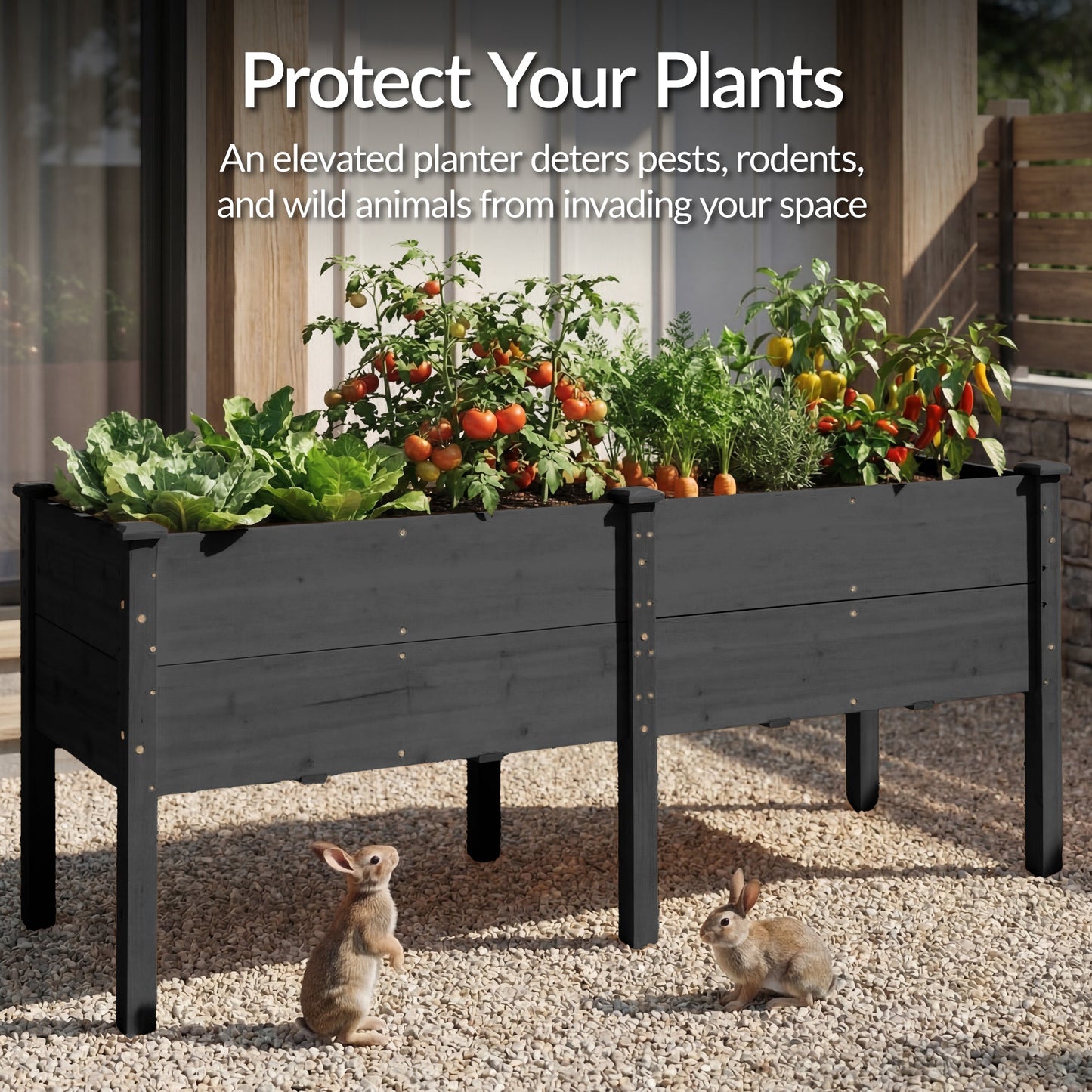 72" x 24" x 30" Raised Wooden Garden Bed w/16" Depth, Elevated Wood Planter